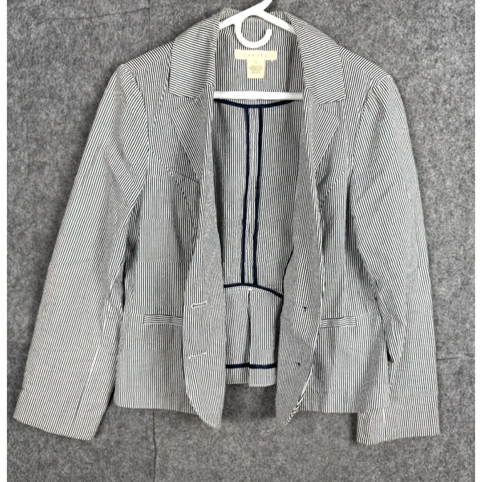 Sandro Sandro Blazer Jacket Women's Large Pinstripe 2-Button 100% Cotton Multicolor Short Sleeve Long Sleeve City Preppy Teacher Women Mens** Size L / US 10 / IT 46 - 4 Thumbnail
