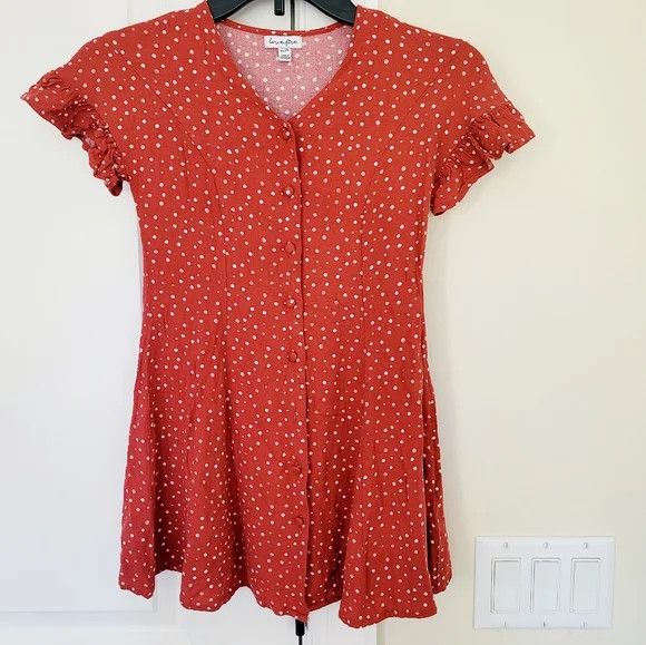 Macys Juniors Love, Fire Polka Dot Button Up Short Sleeve Top Twee Size XS / US 0-2 / IT 36-38 - 3 Thumbnail