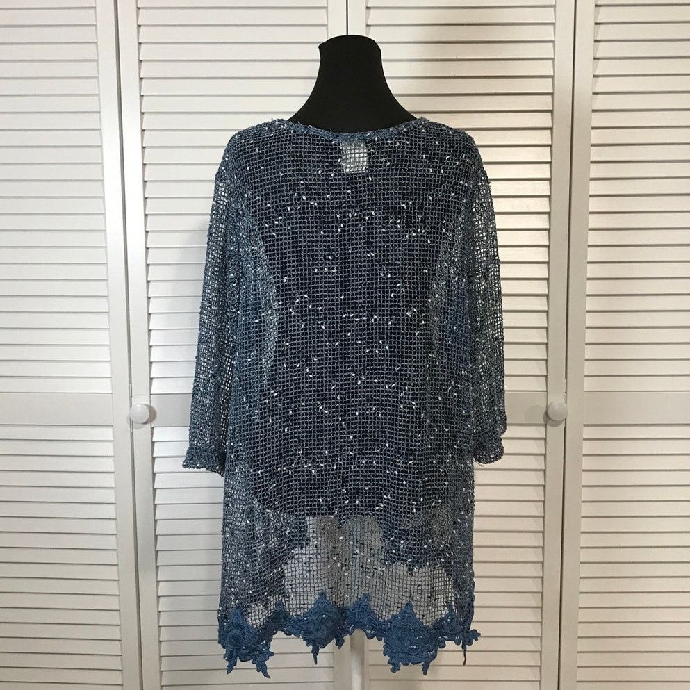 Blair Blair Boho Navy Blue Fishnet Mesh Oversized Tunic Blouse XL Size XL / US 12-14 / IT 48-50 - 3 Thumbnail