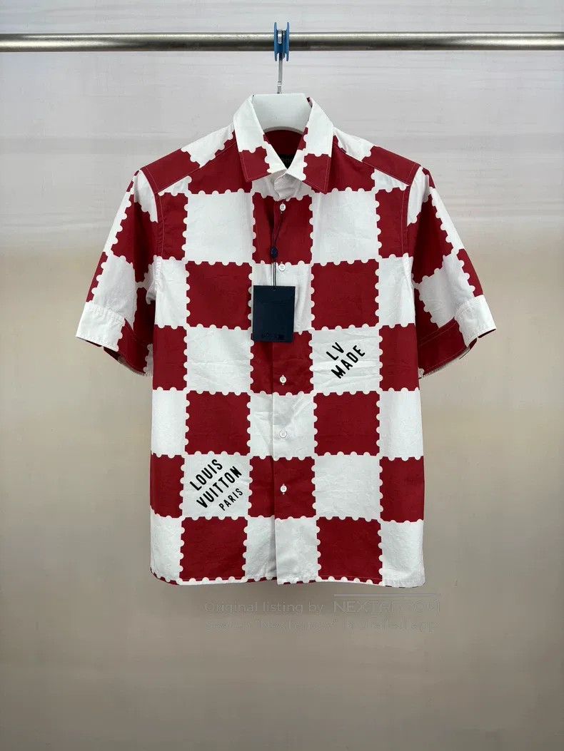 Louis Vuitton Red and white checkerboard short-sleeve shir