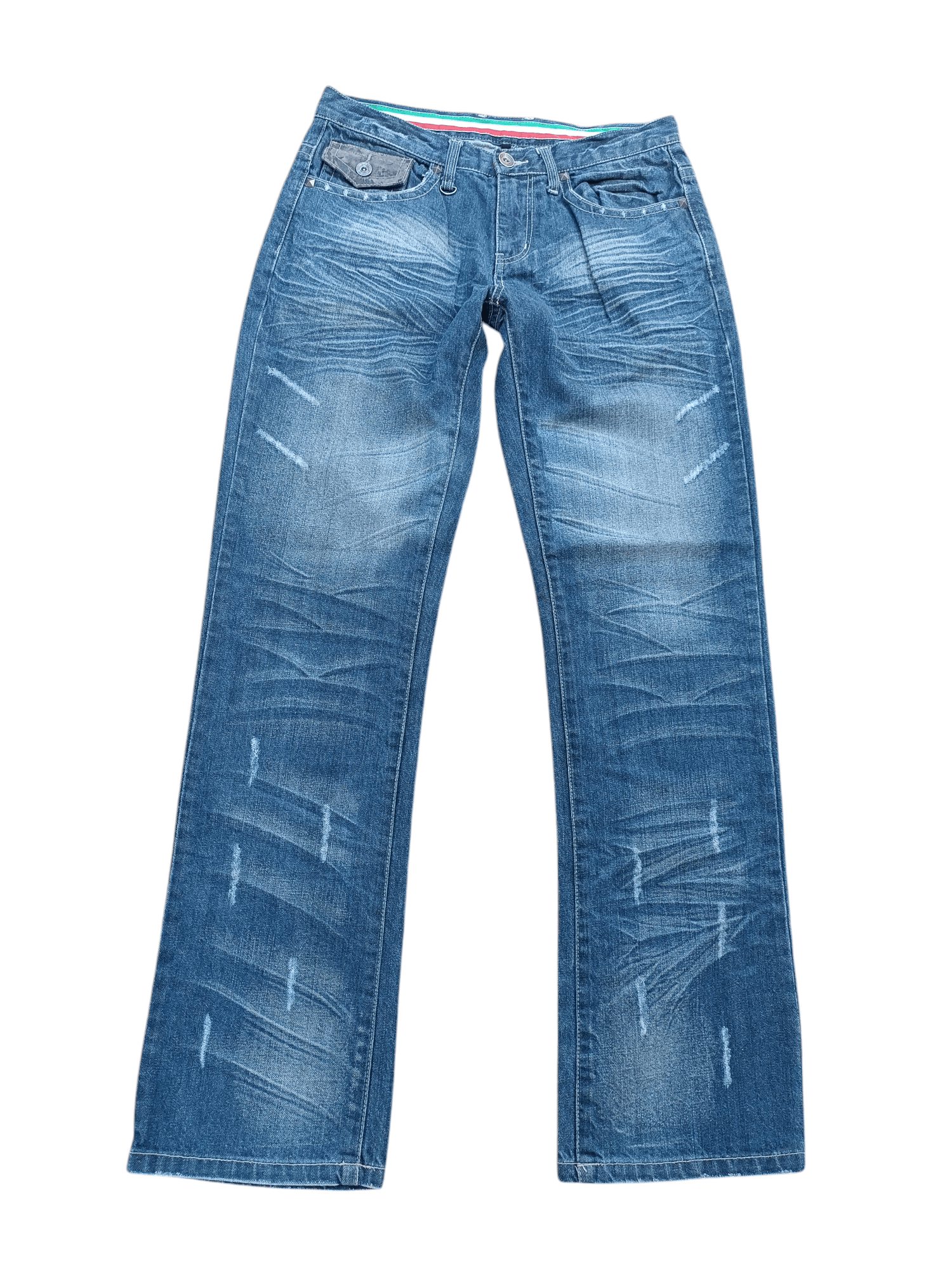Japanese Brand NYLAUS JEANS DISTRESSED WHISKERS FADED STUD DENIM Size US 31 - 1 Thumbnail