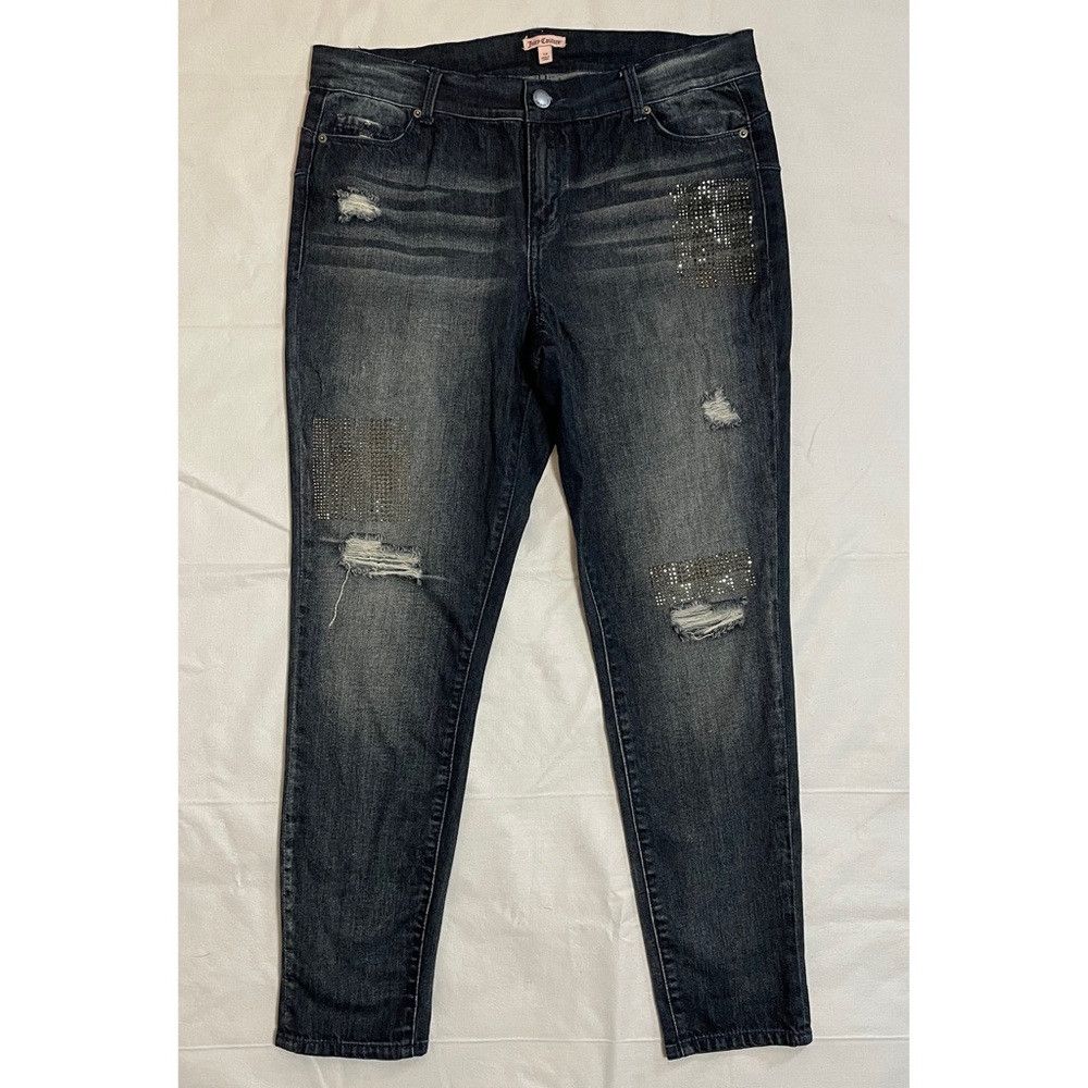 Juicy Couture Jeans Juicy Couture Studded Rhinestones Distressed Cropped Jeans Size 34" / US 12 / IT 48 - 1 Thumbnail