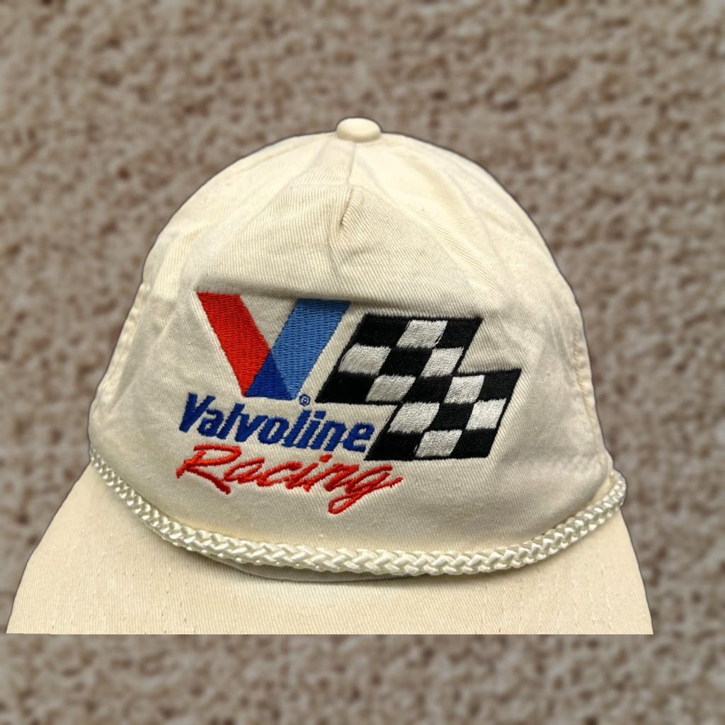 Vintage VINTAGE Valvoline Racing Hat Cap Strap Back Adult Ivory 100% Cotton Hatch 90s Size ONE SIZE - 1 Thumbnail