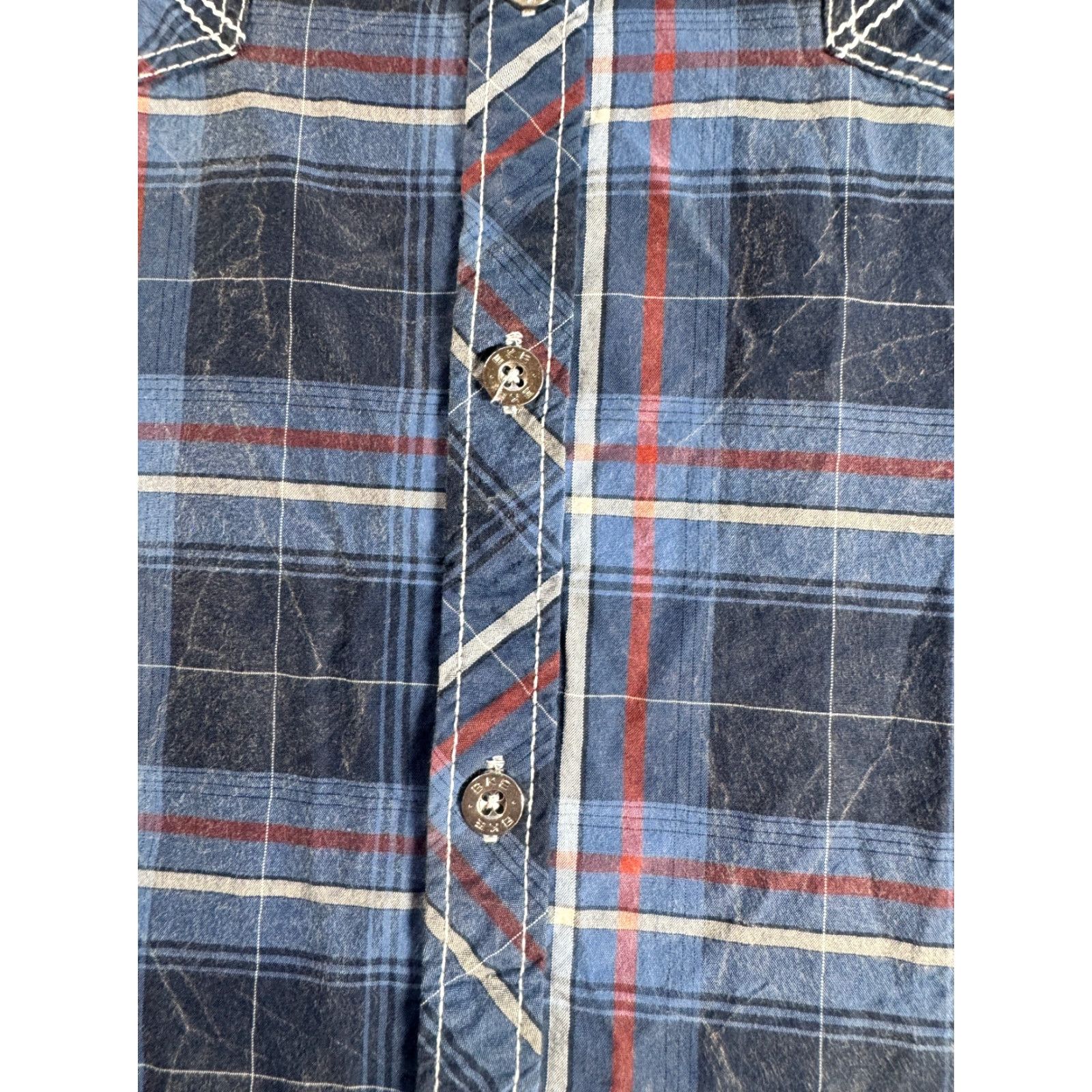 BKE VINTAGE BKE Long Sleeve Metal Button Up Men's Large White Blue Grey Plaid Shirt 1775 Size US L / EU 52-54 / 3 - 5 Thumbnail