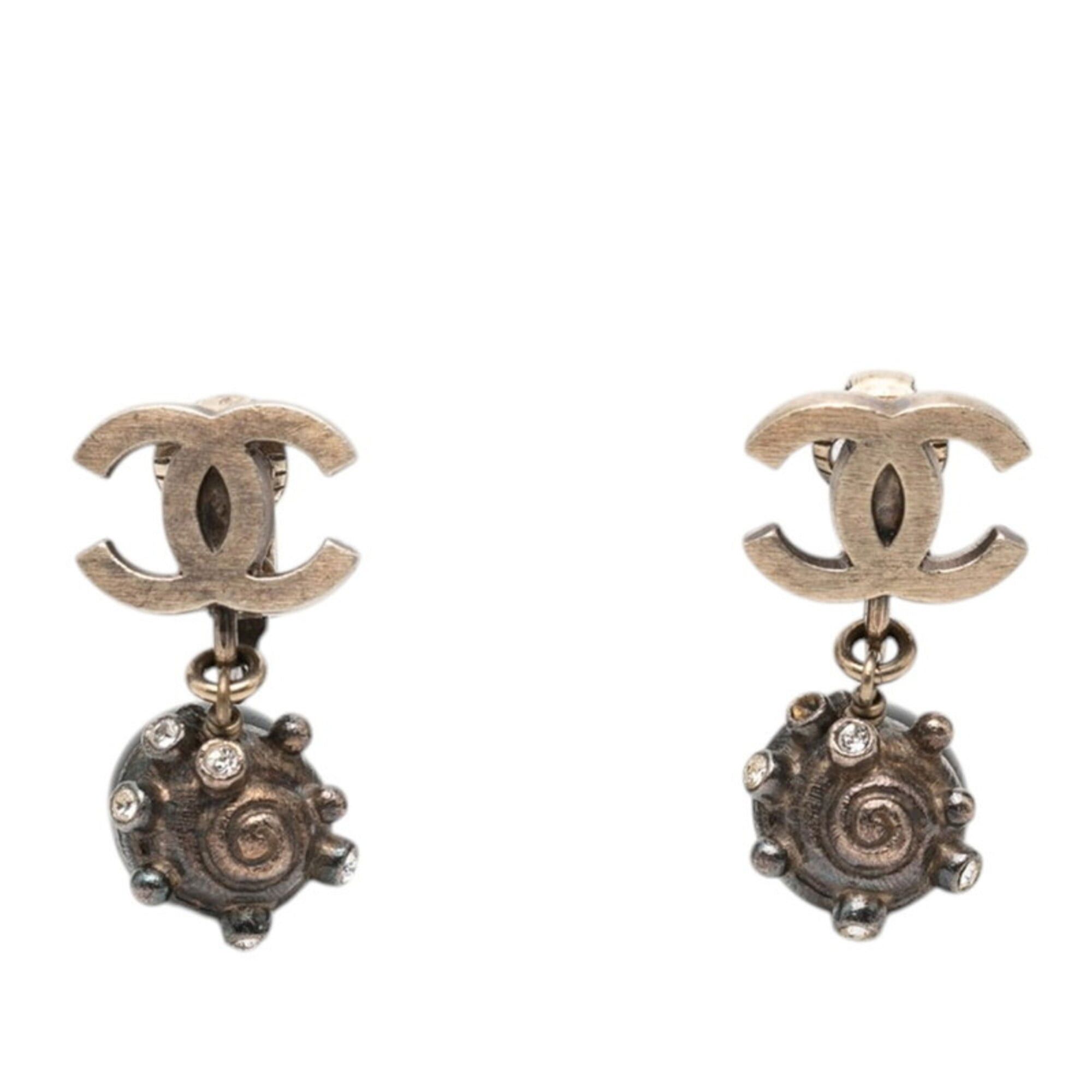 Chanel Chanel Earrings, 05C Engraving, Silver, Black Metal Rhinestones, Women's, CHANEL Size ONE SIZE - 1 Thumbnail