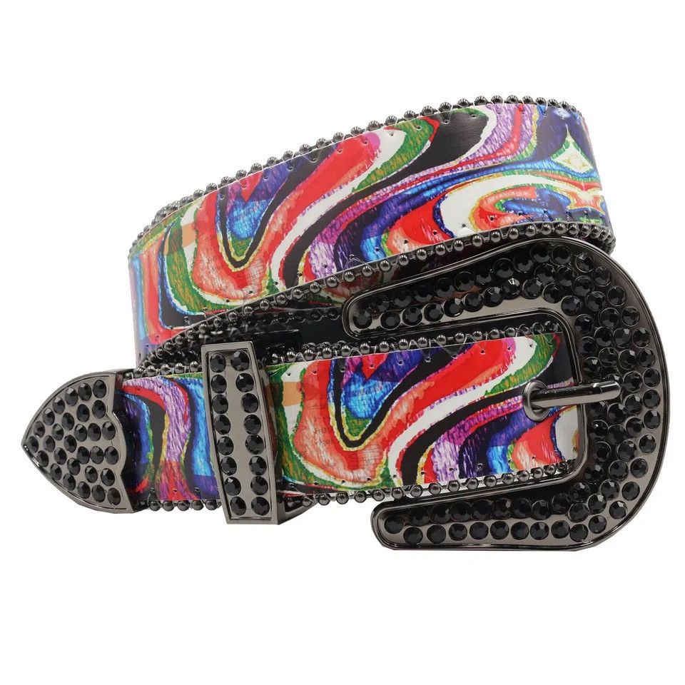Vintage Rhinestone Belt Adjustable PU leather Western Denim Belt Size ONE SIZE - 3 Thumbnail