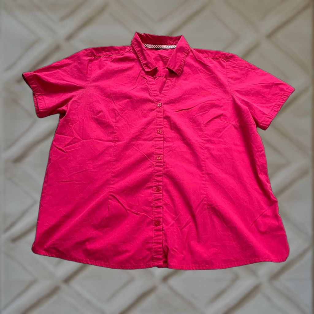 Vintage VINTAGE? No — Unbranded Button Down Blouse Shirt Women XL Red Short Sleeve Collar Casual Top Size XL / US 12-14 / IT 48-50 - 1 Thumbnail