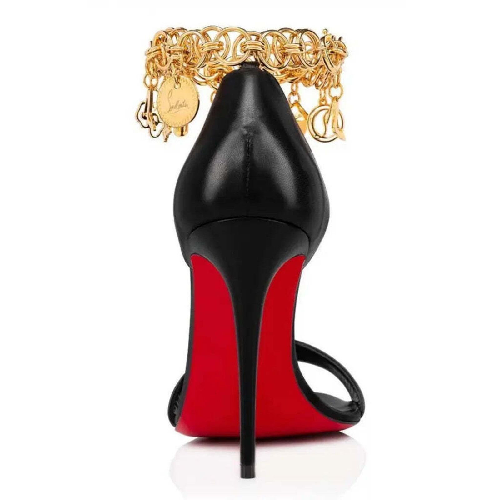 Christian Louboutin Gourmi Sandal 100 Black Gold Charm Ankle Strap Heel Pump 39 Size US 9 / IT 39 - 10 Thumbnail