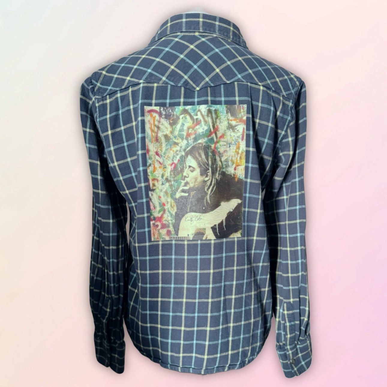 Vintage Vintage, Custom Kurt Cobain Art, Plaid Button Up Size ONE SIZE - 2 Thumbnail