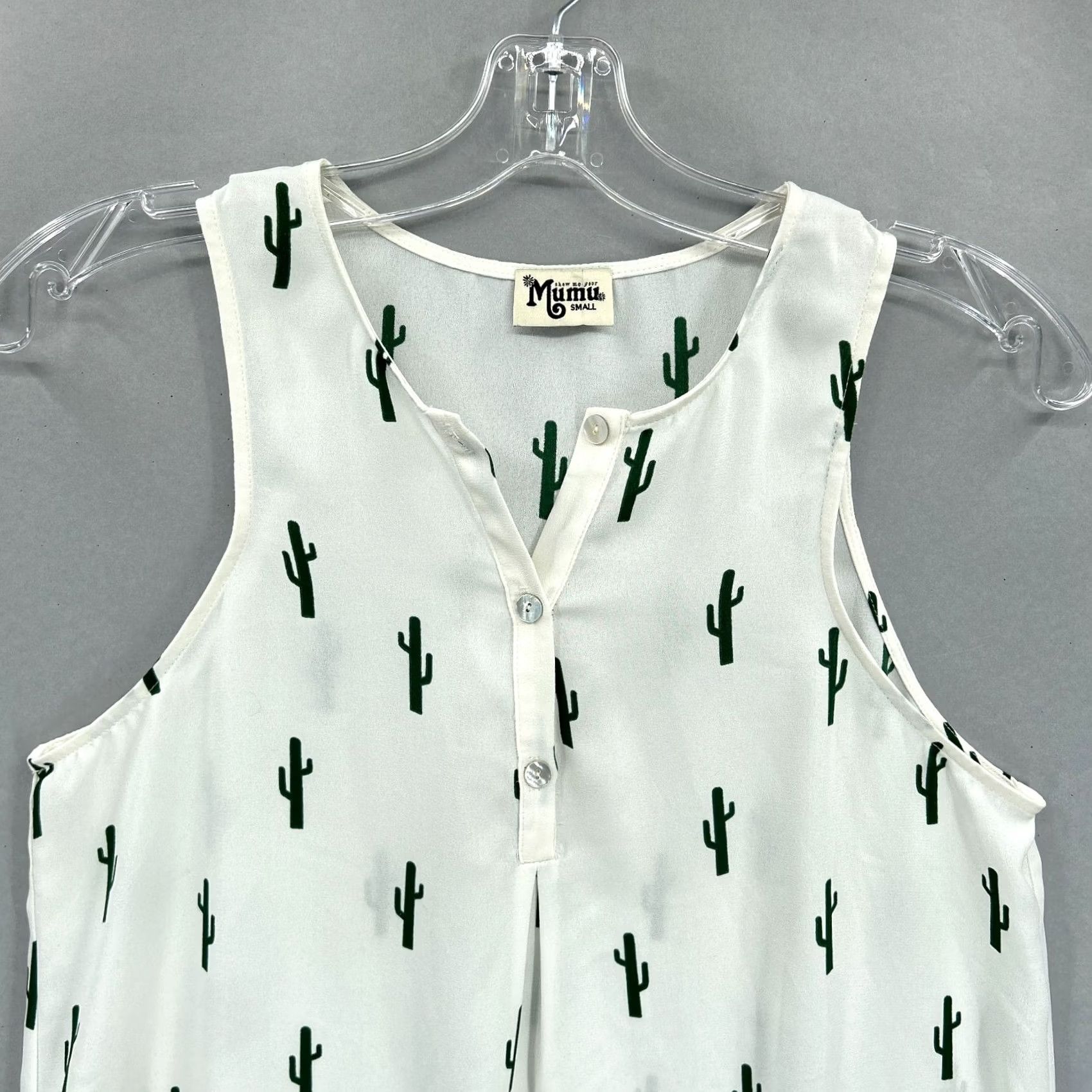 Show Me Your MuMu Show Me Your MuMu Womens Small Tank Tunic White Dark Green Cactus Print Size S / US 4 / IT 40 - 2 Thumbnail