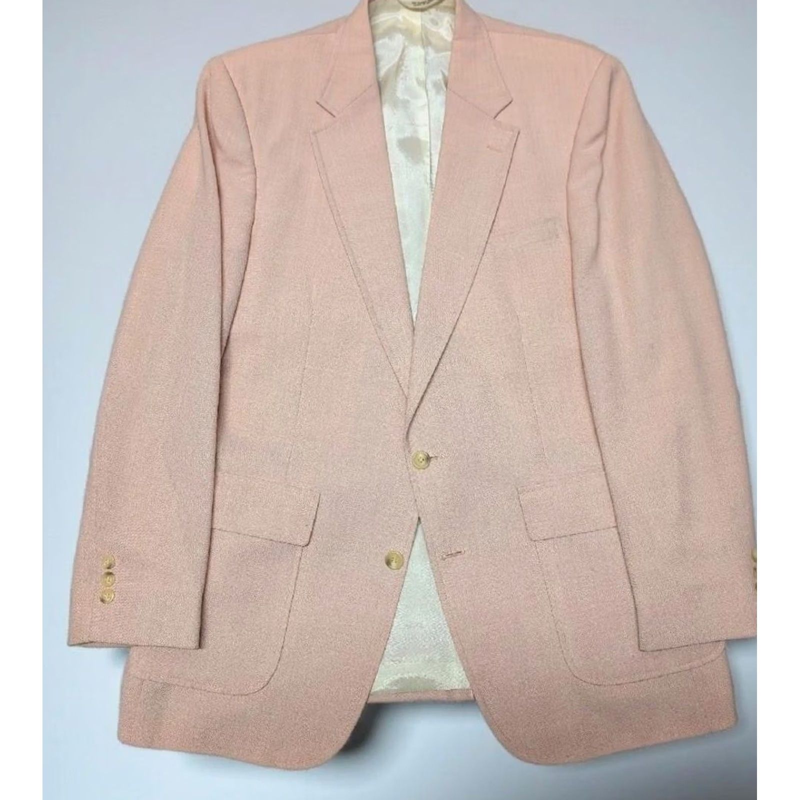 Vintage 1980s vintage USA made 40L blazer MIAMI VICE sportscoat PINK hopsack wool jacket Oakton Blazer Size 40R - 2 Thumbnail