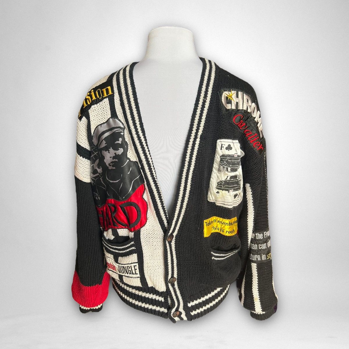 Vintage RARE Vintage Frontline Black & White Knit Cardigan Size US M / EU 48-50 / 2 - 1 Thumbnail