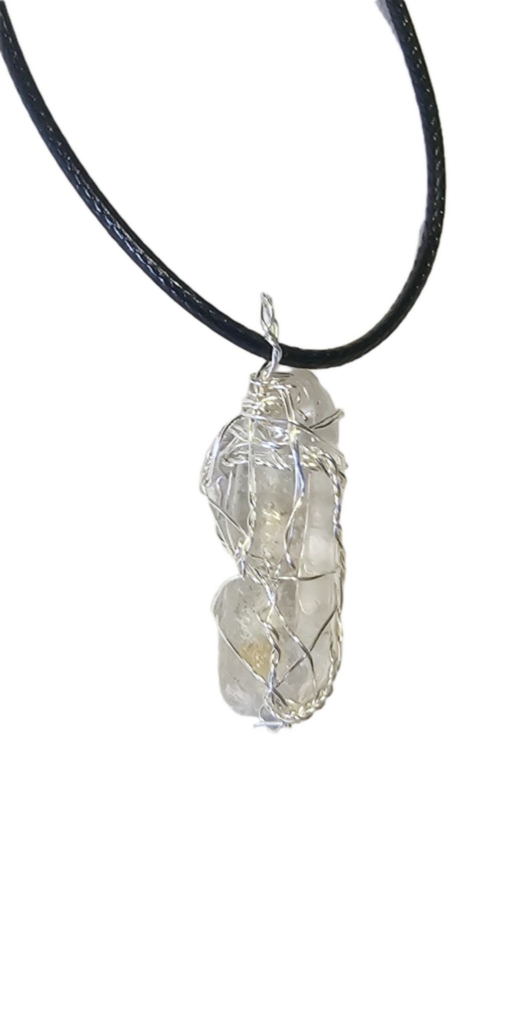 Handmade Wire Wrapped Clear Quartz Pendant On Corded Necklace Size ONE SIZE - 4 Thumbnail