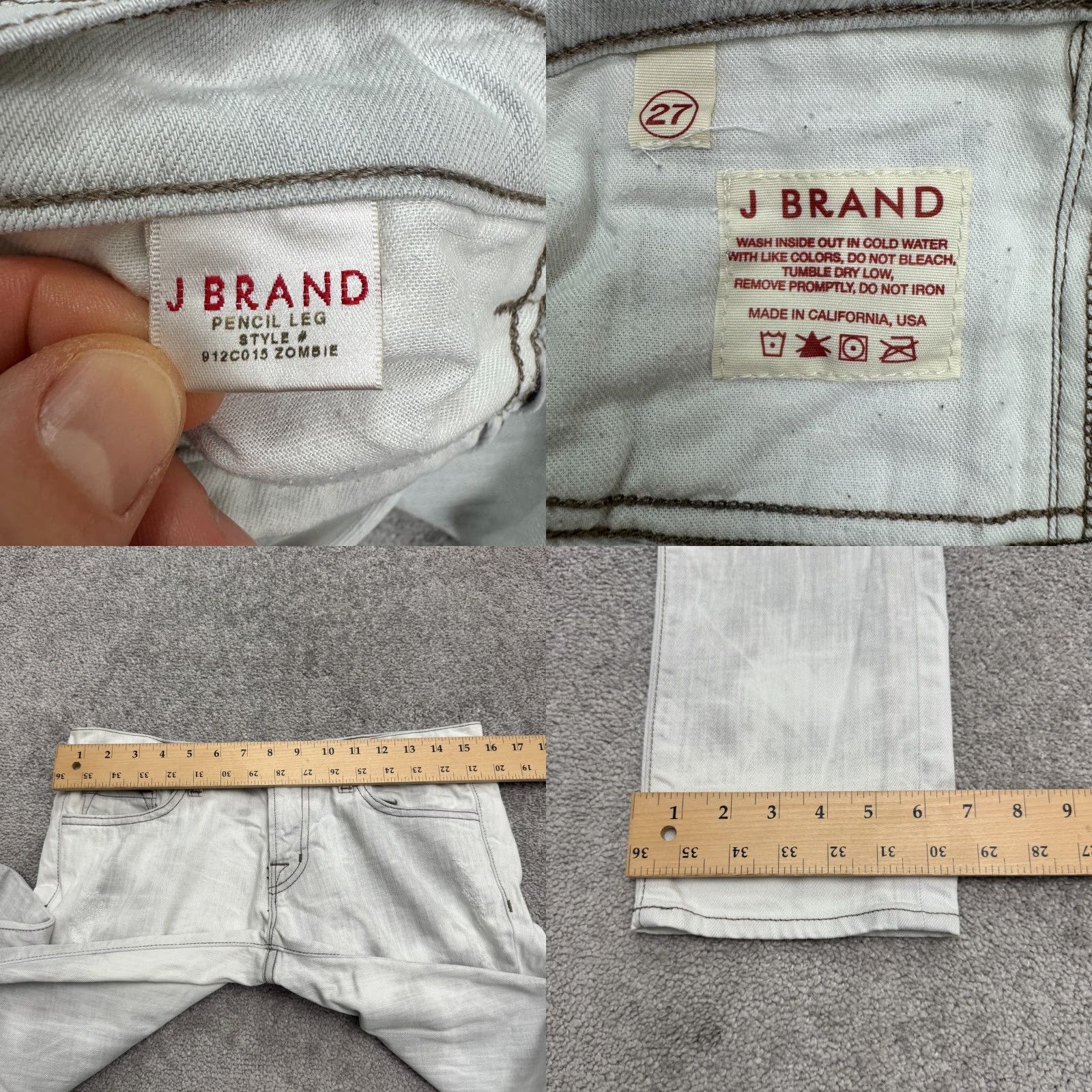 J Brand J Brand 912 Pencil Straight Distressed Low Rise Skinny Jeans Womens Gray 27 Size 27" / US 4 / IT 40 - 8 Thumbnail