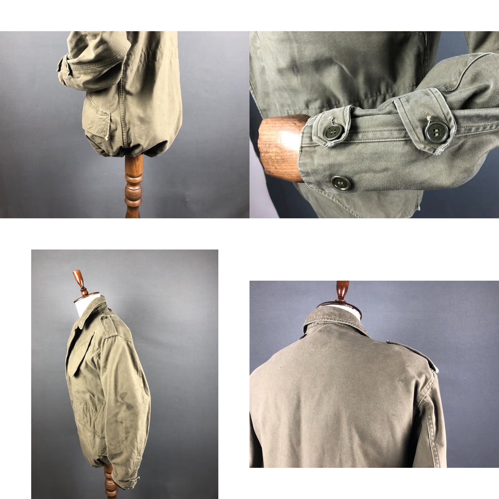 Olive Vintage Navy Military Jacket S Olive Green Cotton Front Pockets Epaulettes Mens Size S/M Vintage Military Jacket Size US S / EU 44-46 / 1 - 8 Thumbnail