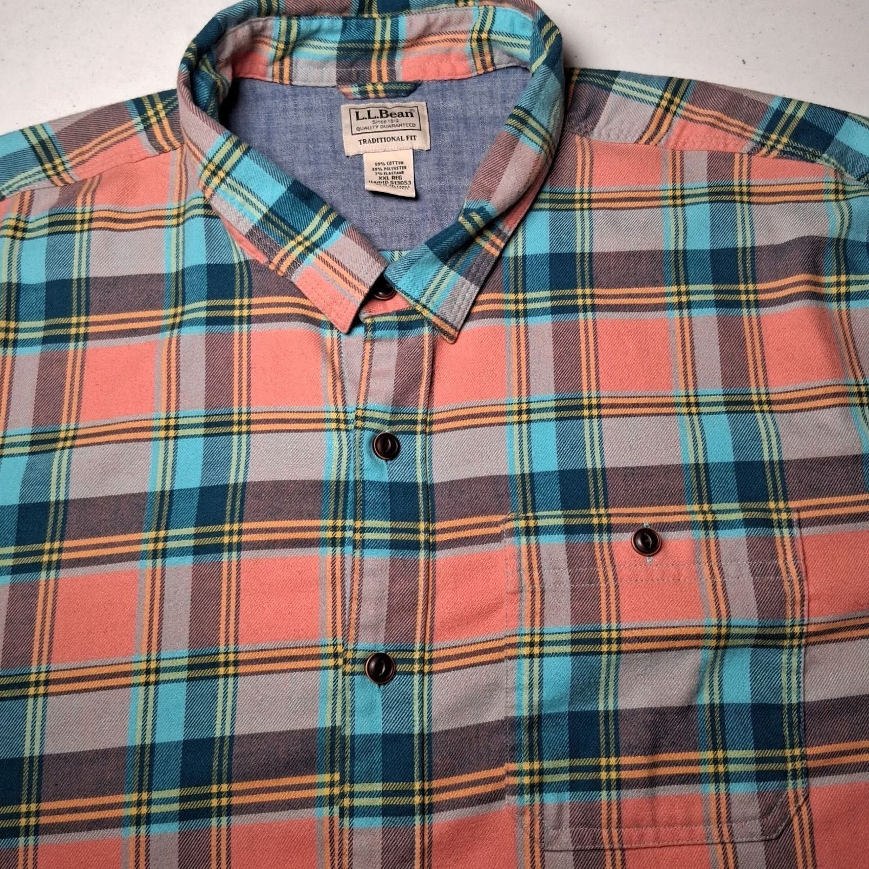 Vintage LL Bean Flannel Shirt Men XXL Regular Plaid Peach Blue Button-Down Long Sleeve Size US XXL / EU 58 / 5 - 2 Thumbnail
