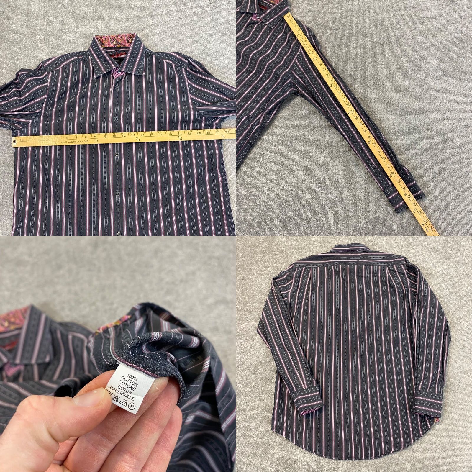 Robert Graham VINTAGE Robert Graham Shirt Mens M/L 16 Gray Red Striped Paisley Casual Dress Shirt Long Sleeve All Seasons Size US L / EU 52-54 / 3 - 8 Thumbnail