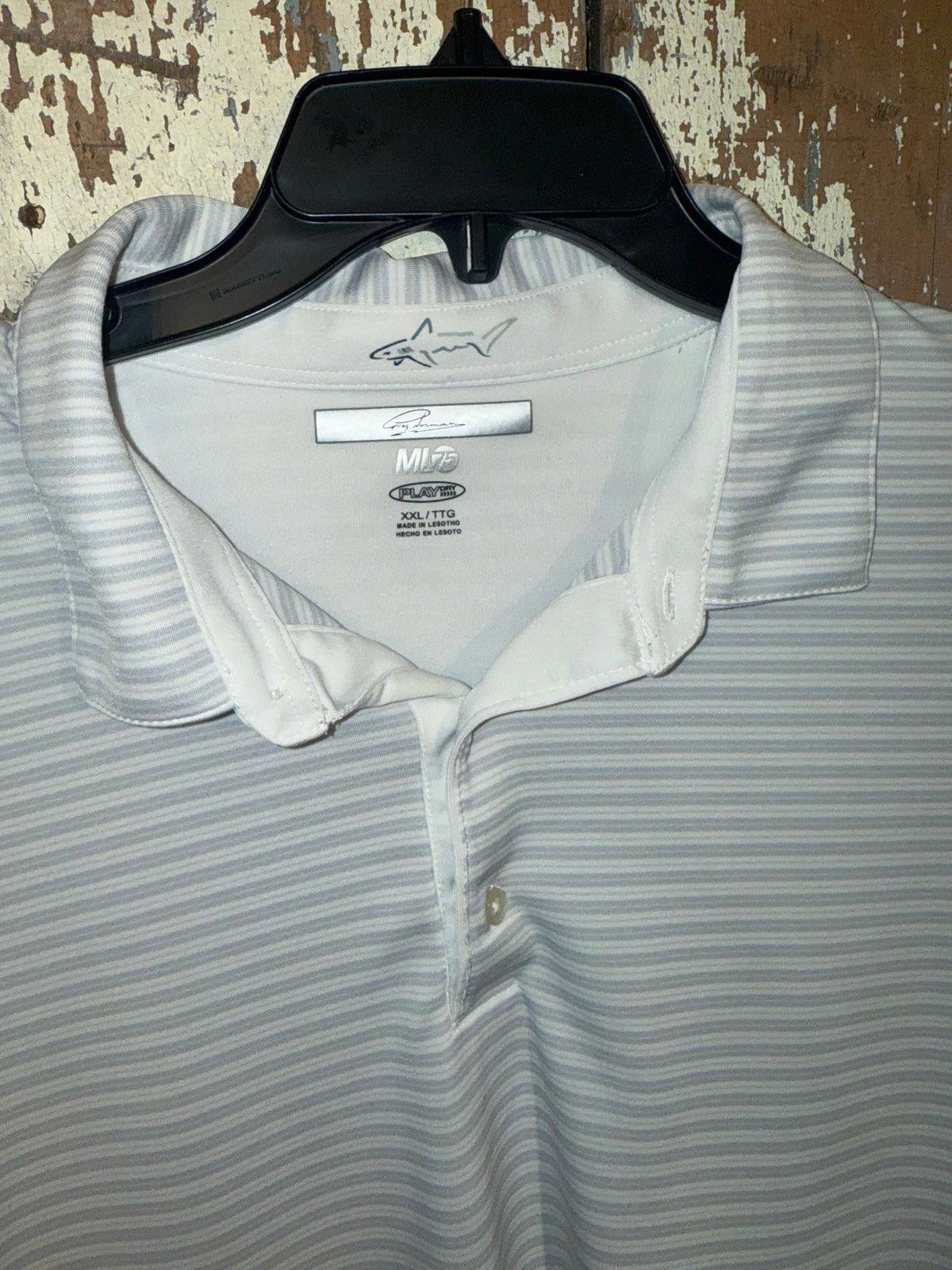 Nike Greg Norman gray white striped golf polo Men’s size XXL Size US XXL / EU 58 / 5 - 2 Thumbnail