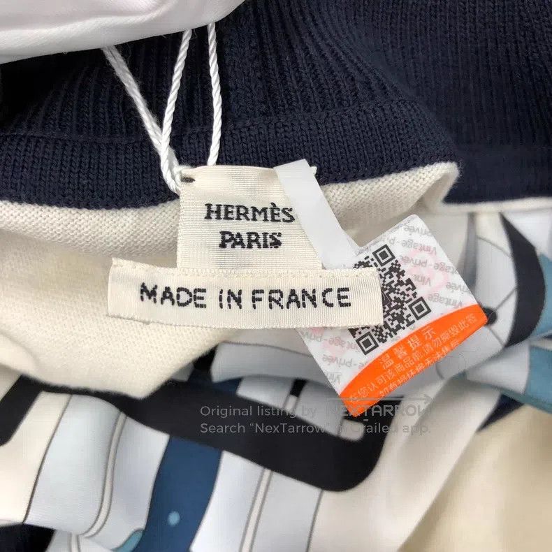 Hermes Hermes Silk Knit Two-Faced Top, White with Blue Size XS / US 0-2 / IT 36-38 - 3 Thumbnail