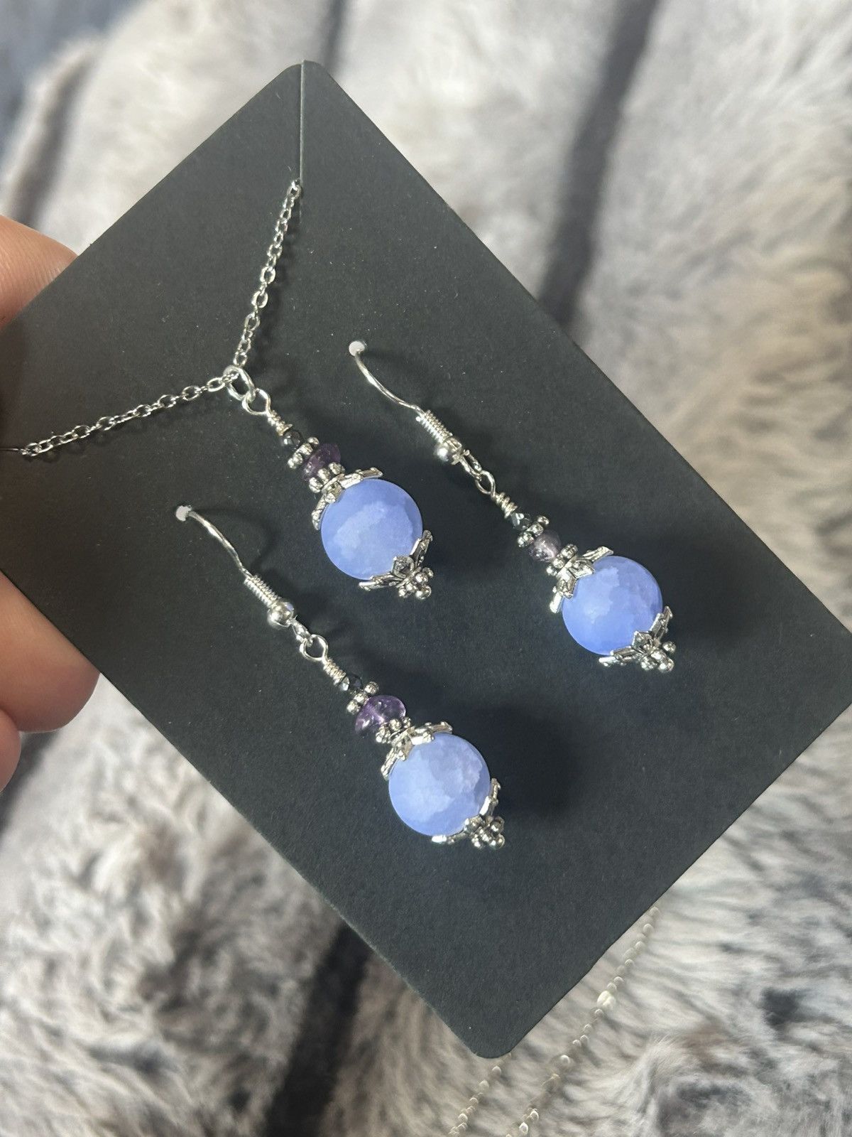 Handmade Handcrafted periwinkle crackle glass amethyst chip set Size ONE SIZE - 1 Thumbnail