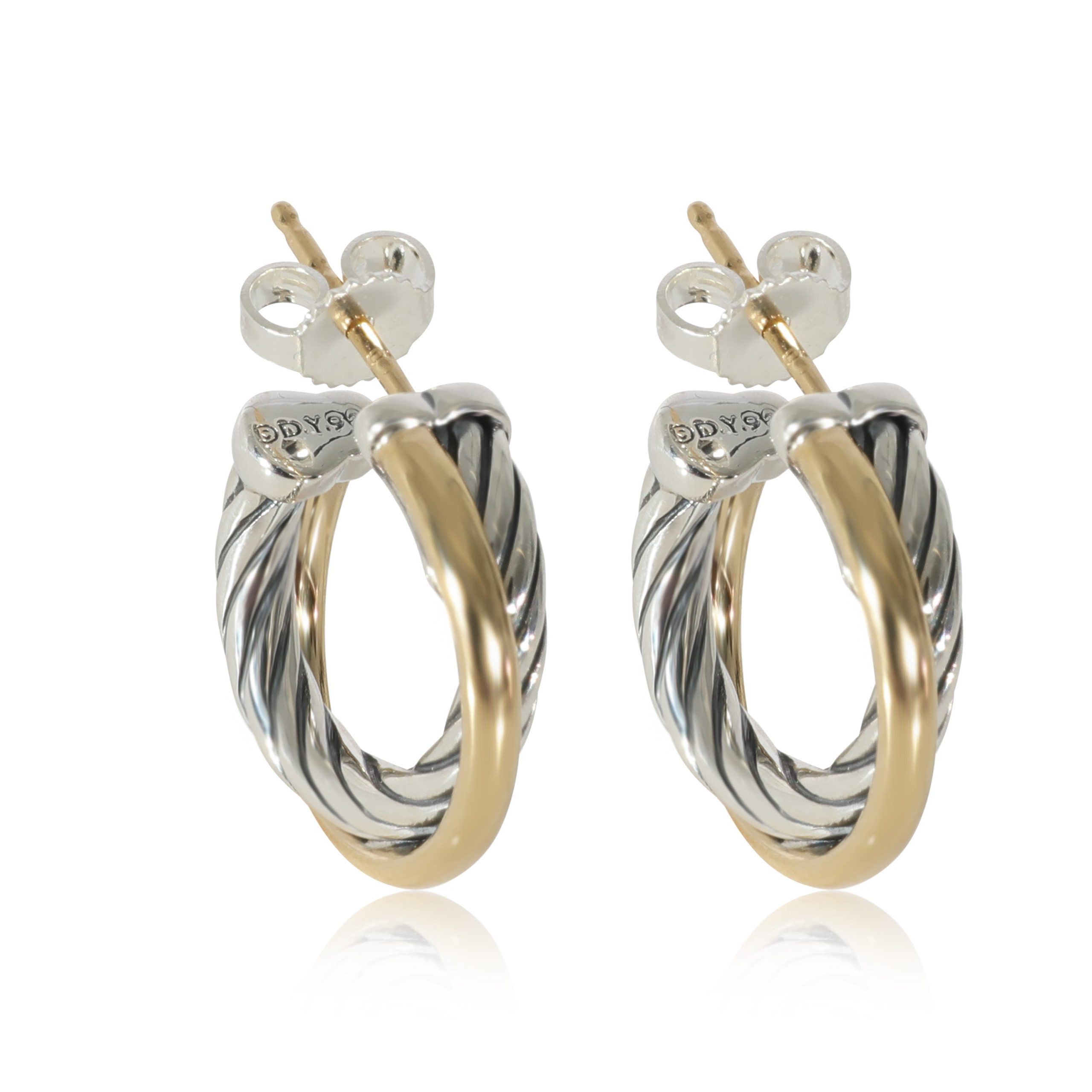 David Yurman David Yurman Small Crossover Hoop Earrings in Yellow Gold/Sterling Silver Size ONE SIZE - 1 Thumbnail
