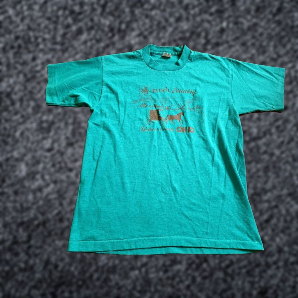Fruit Of The Loom VINTAGE Fruit of the Loom Mens L Amish Country Holmes County Ohio Destination Travel T Shirt Green Size US L / EU 52-54 / 3 - 1 Thumbnail
