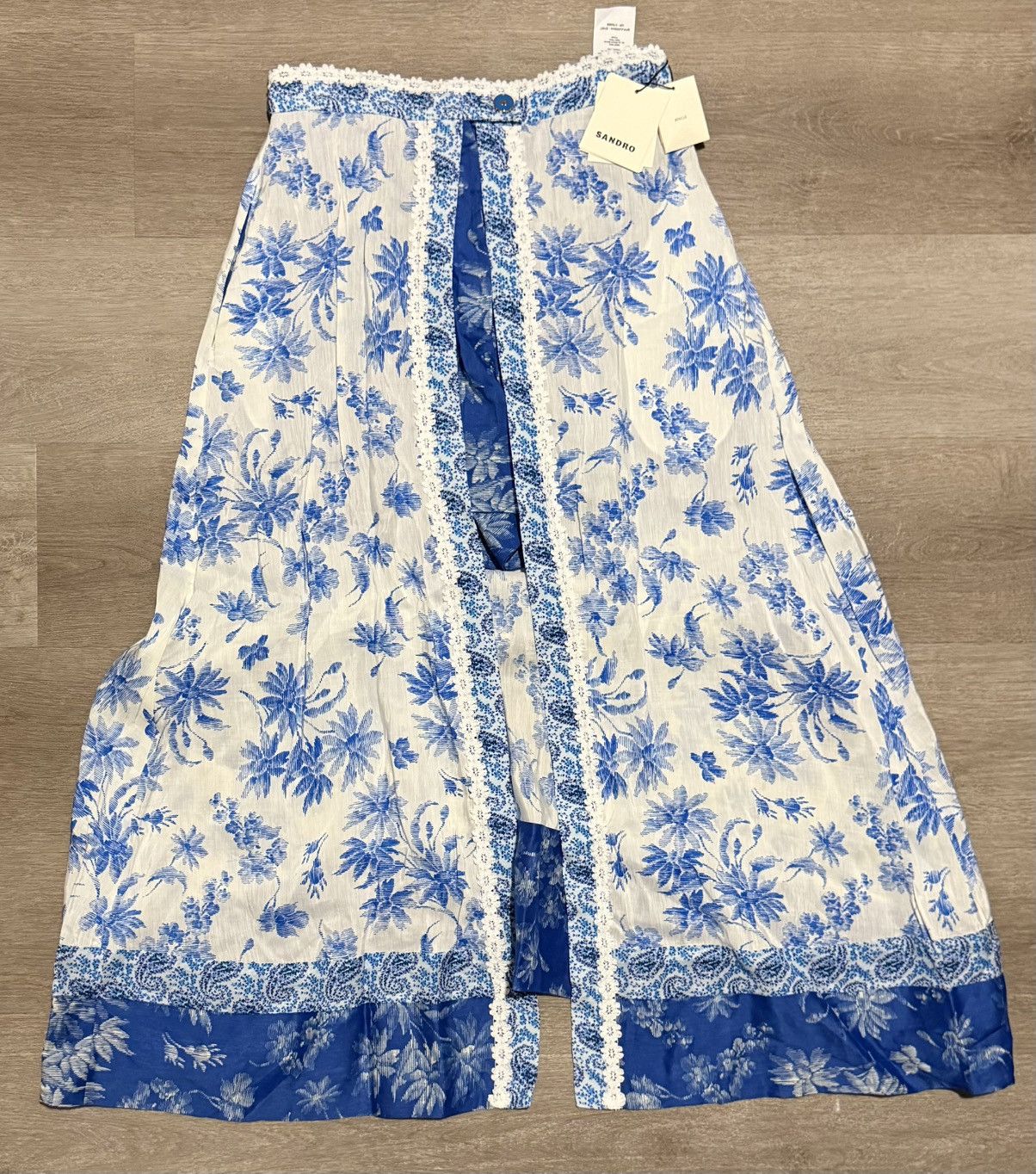 Sandro Sandro Blue Toile Floral Lace-Trim Skirt (NWT) – FR 34 / XS Size 25" / US 0 / IT 36 - 1 Thumbnail
