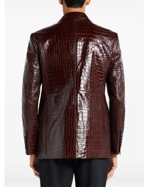 Tom Ford o1w1db10925 LJTO13 Croc-Effect Leather Blazer in Brown Size US L / EU 52-54 / 3 - 2 Thumbnail