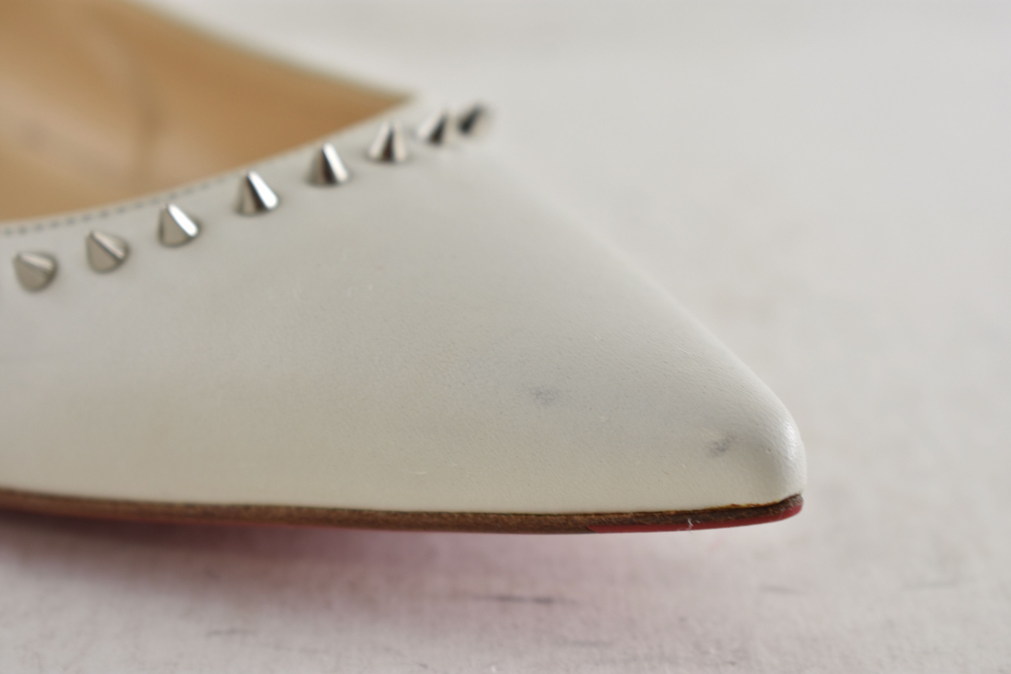 Christian Louboutin Anjalina Flat White Snow Leather Spike Pointed Ballerina 38 Size US 8 / IT 38 - 7 Thumbnail