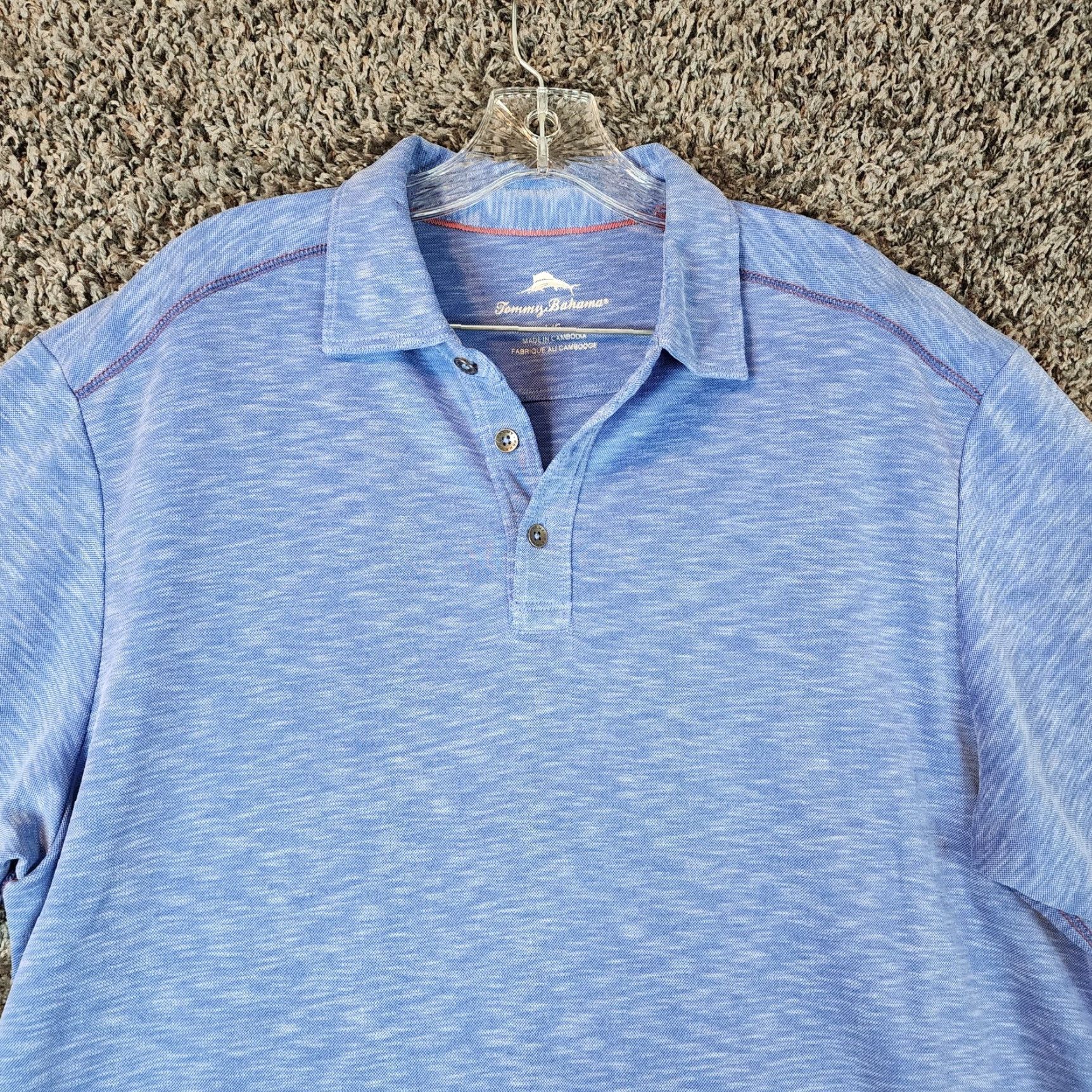 Tommy Bahama VINTAGE Tommy Bahama Polo Shirt Mens Short Sleeve Size L Blue Heathered Shirt Mens L Blue Polo Size US L / EU 52-54 / 3 - 3 Thumbnail