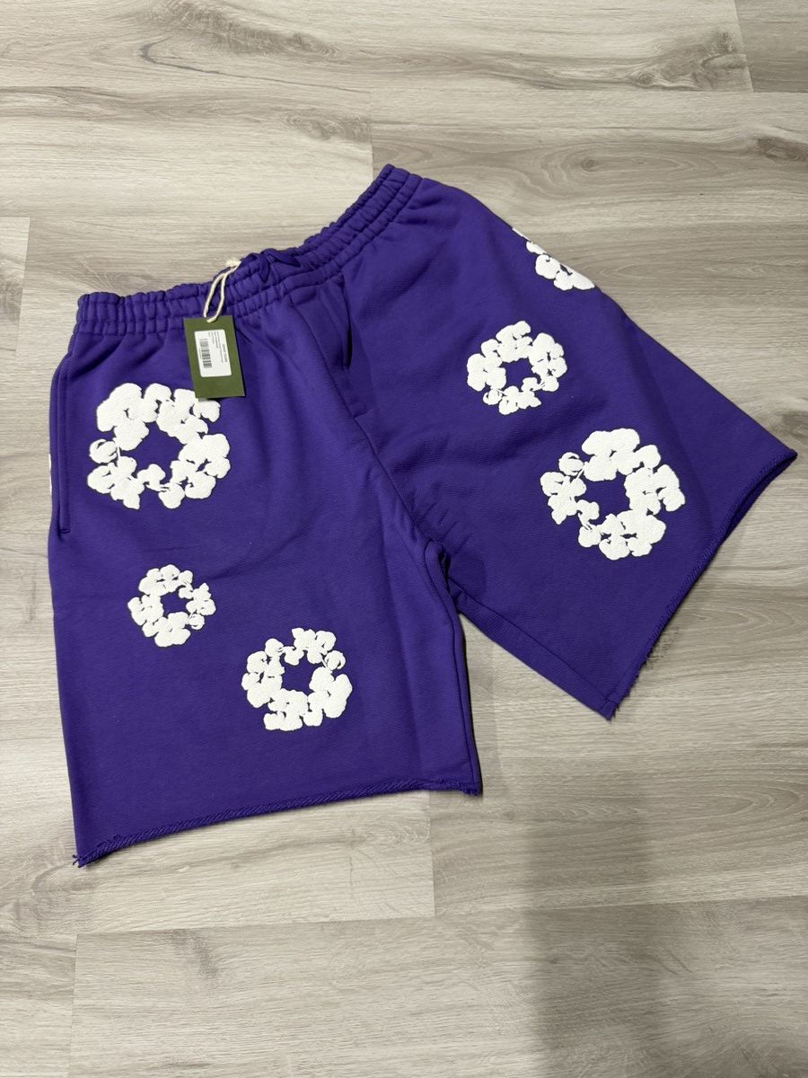 DENIM TEARS Denim Tears Cotton Wreath Shorts – Purple (L) Size US 34 / EU 50 - 1 Thumbnail