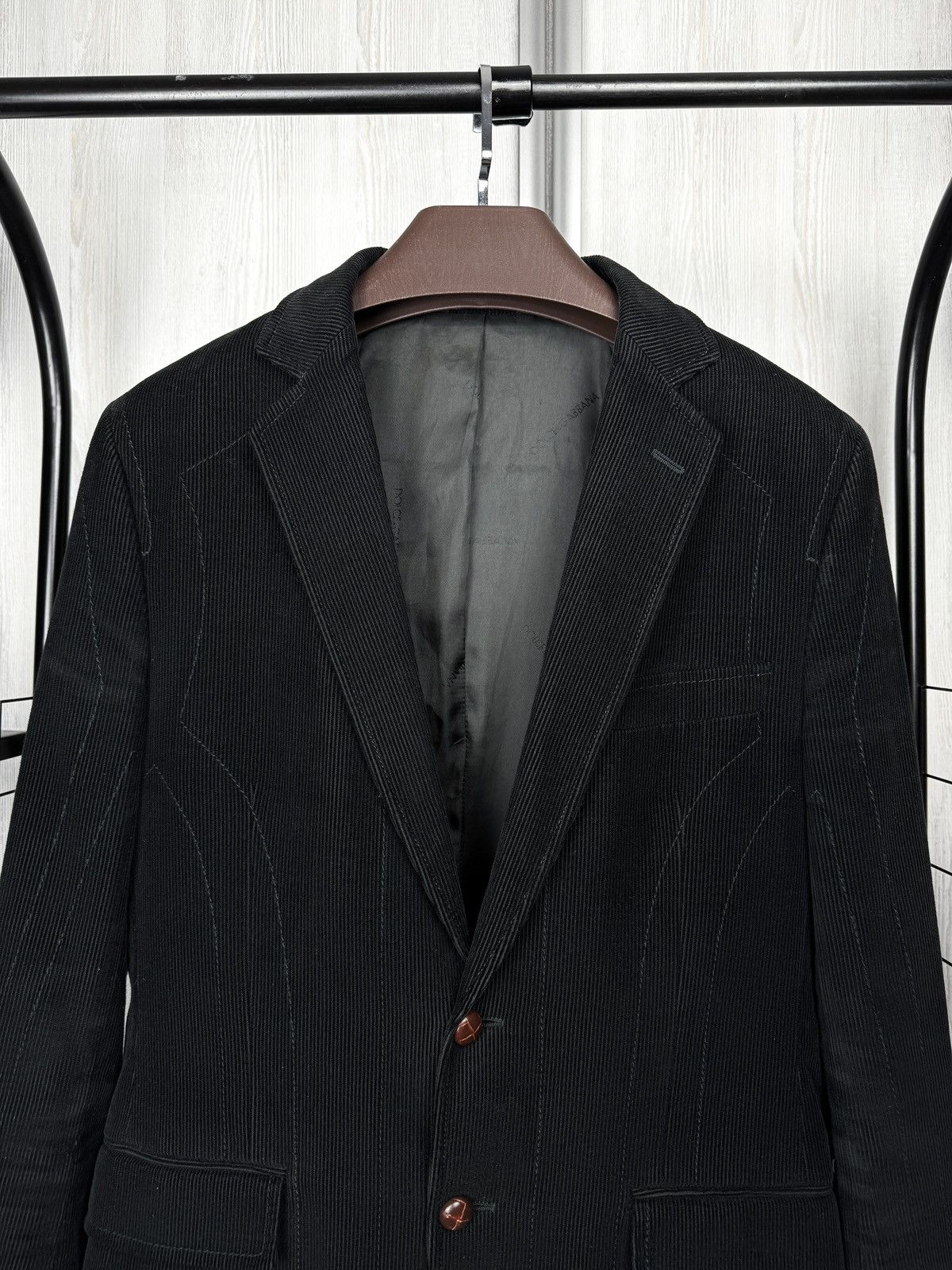 Dolce & Gabbana Dolce & Gabbana black corduroy leather buttons blazer sz 48 Size 38R - 3 Thumbnail