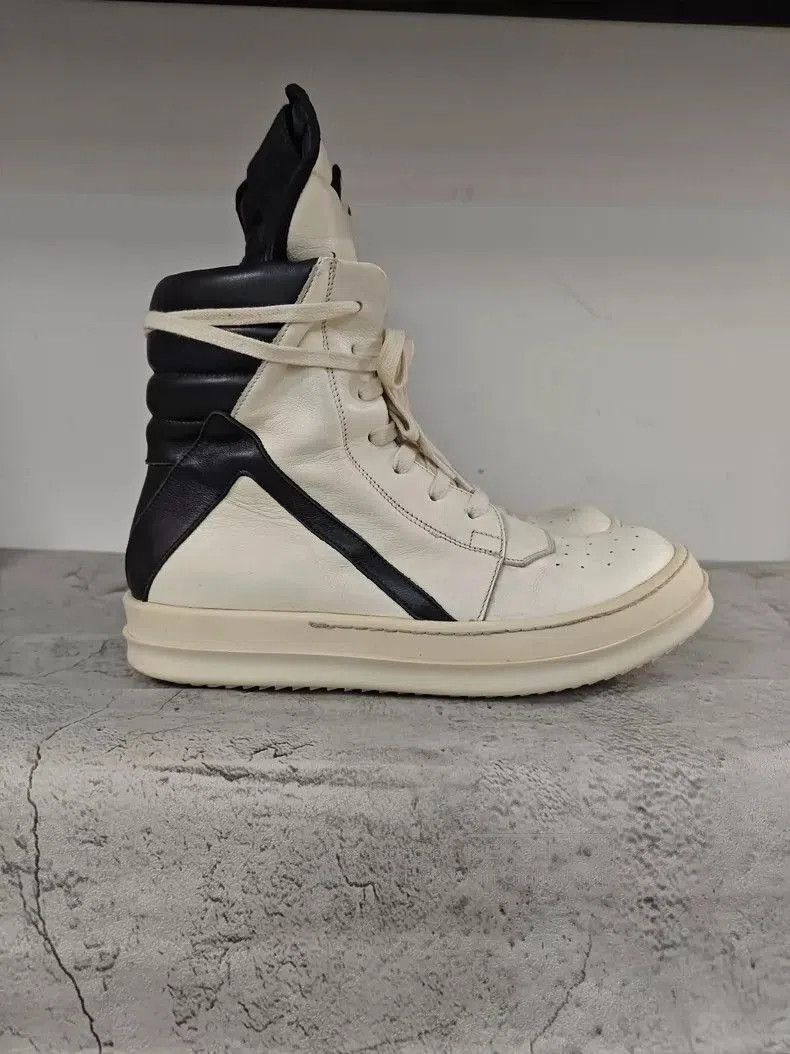 Rick Owens Rick Owens White và Black Geobasket Sneakers. Size US 7.5 / EU 40-41 - 4 Thumbnail