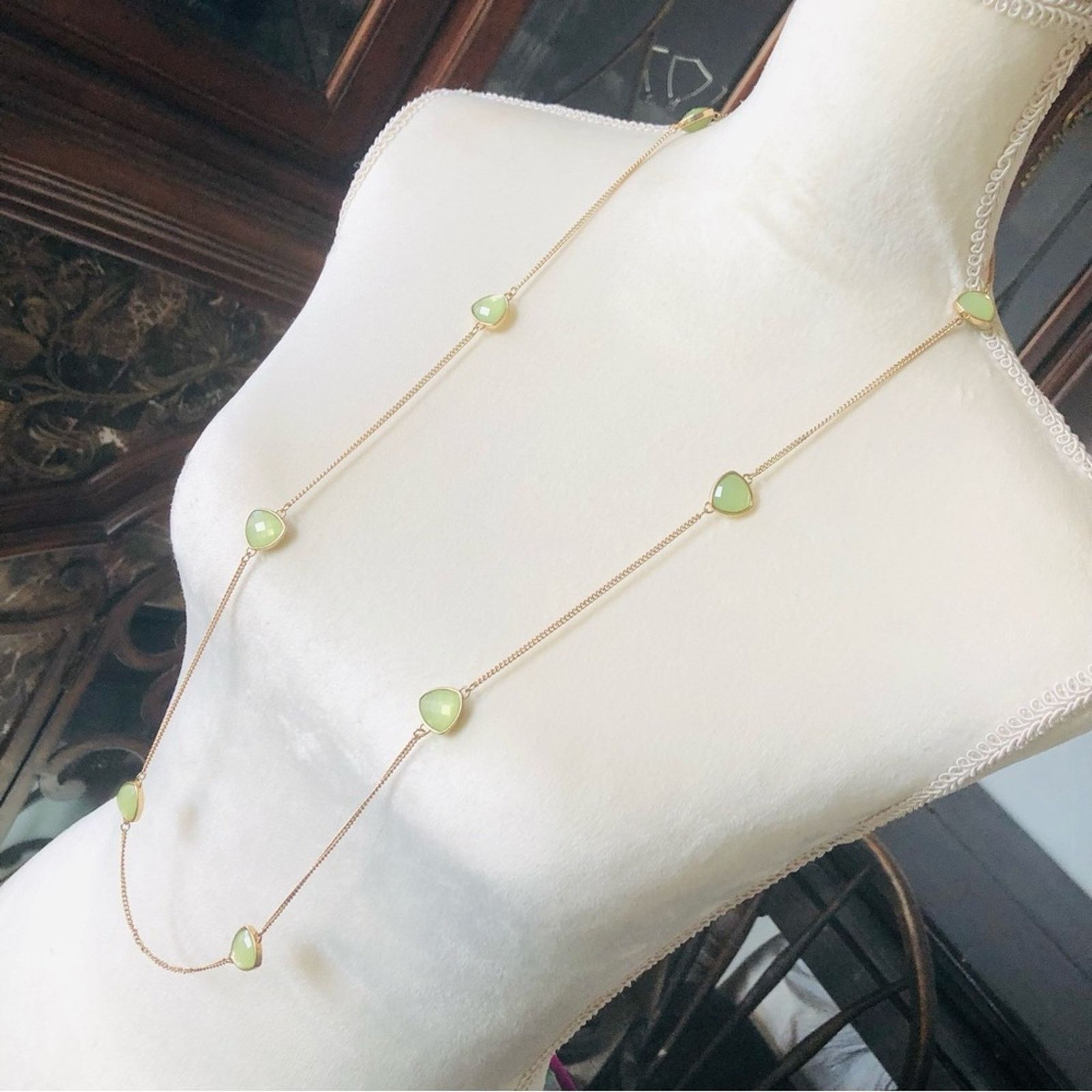 Jewelry Sage green faceted glass accent gold chain necklace Size ONE SIZE - 3 Thumbnail