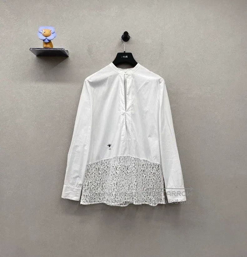 Dior Solid colour square collar lace stitching long-sleeve