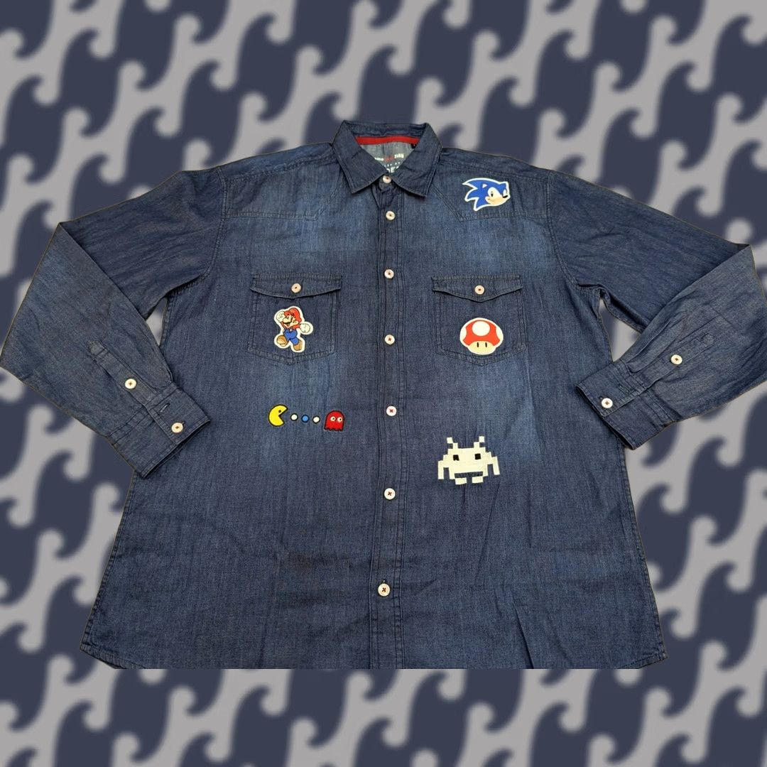 Denime Audes Gamestop Zing Pop Culture Button Up Shirt Denim L Australia Men Blue Cotton Denim Shirt Long Sleeve Button-Up Casual Pocketed collared Mens 90s? Size US L / EU 52-54 / 3 - 1 Thumbnail