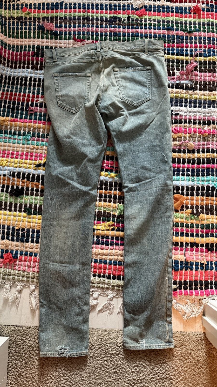 Saint Laurent Paris Saint Laurent Light Blue Distressed Slim Denim Men's Jeans Size US 33 - 5 Thumbnail