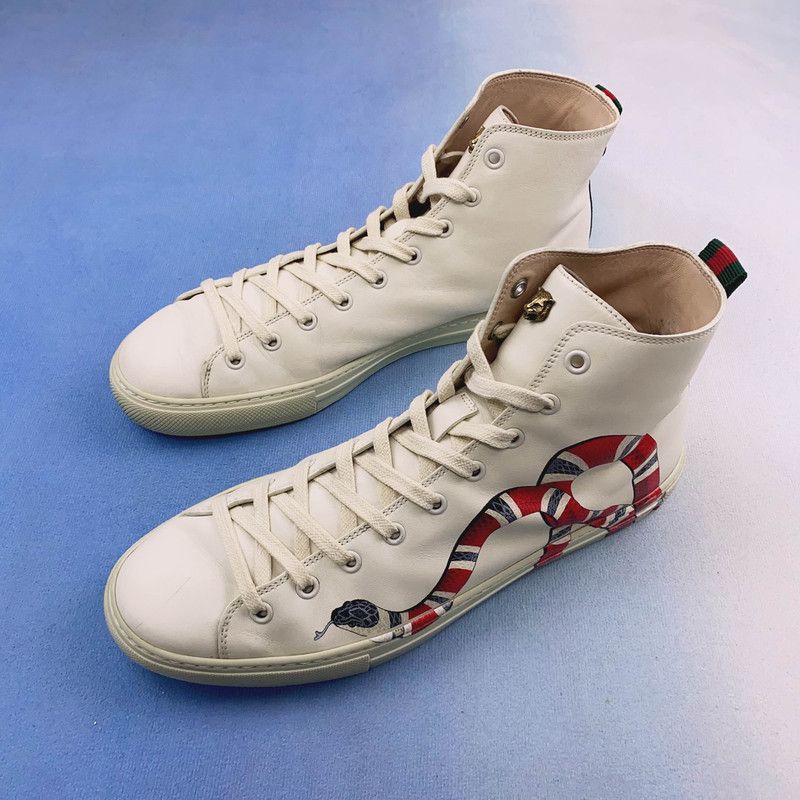Gucci White High-Top Sneakers with Snake Design 0079