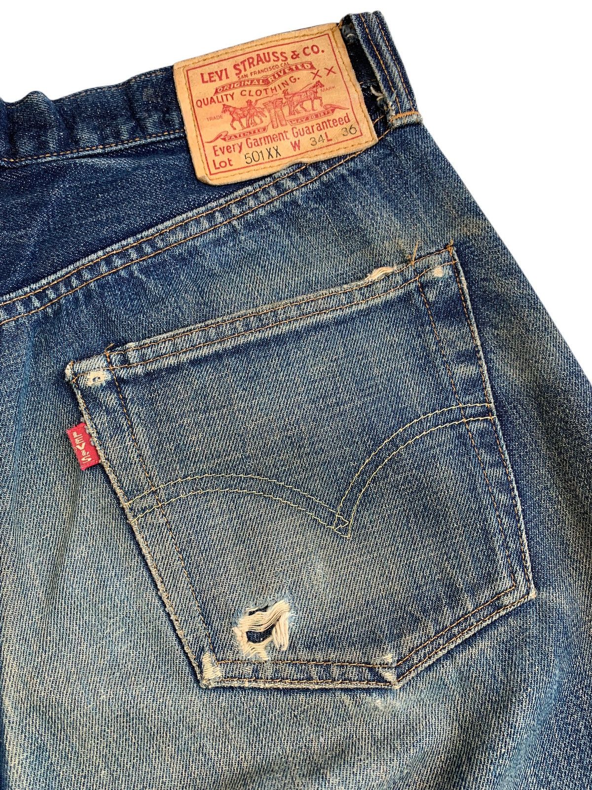 Levi's Vintage 90’s Levis 501XX Big E Thrashed Blue Denim Size US 30 / EU 46 - 20 Thumbnail