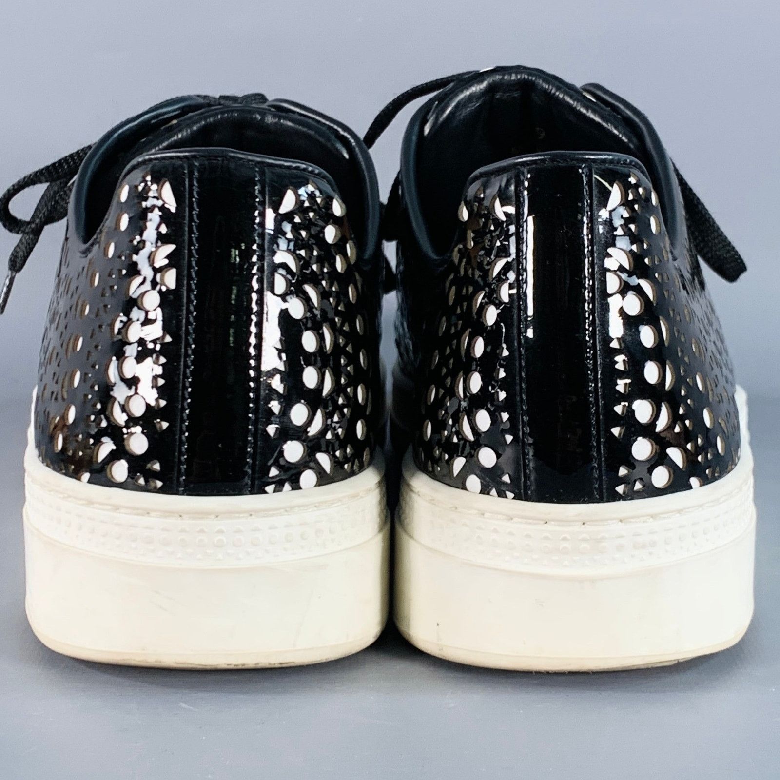 Alaia ALAIA Size 9 Black White Perforated Patent Leather Sneakers Size US 9 / IT 39 - 3 Thumbnail