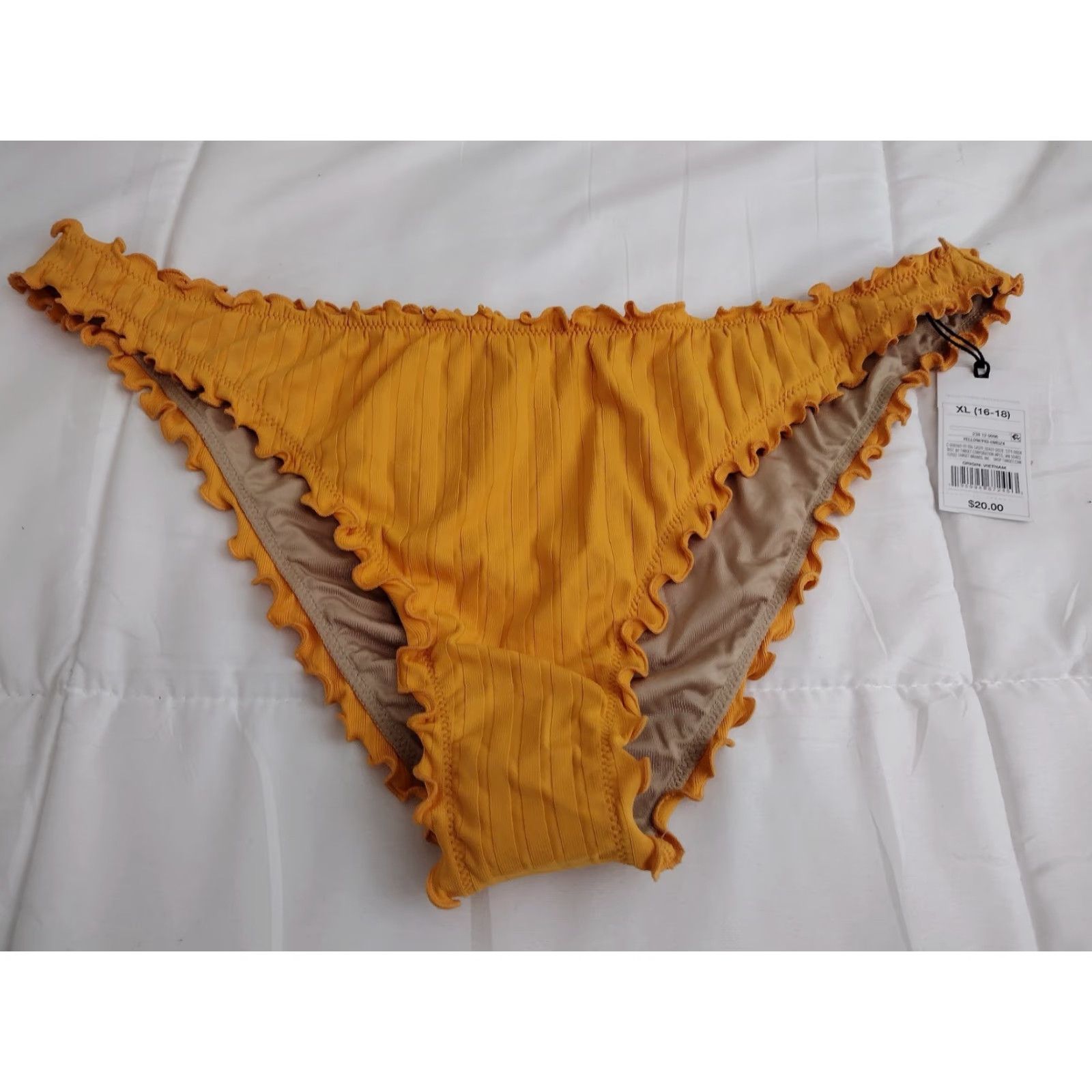 Vintage Shade & Shore High Leg Extra Cheeky Yellow Ribbed Bikini Bottom XL 16-18 Women's Swimsuit Bottom Costumes Beach Size 40" / US 18 - 2 Thumbnail