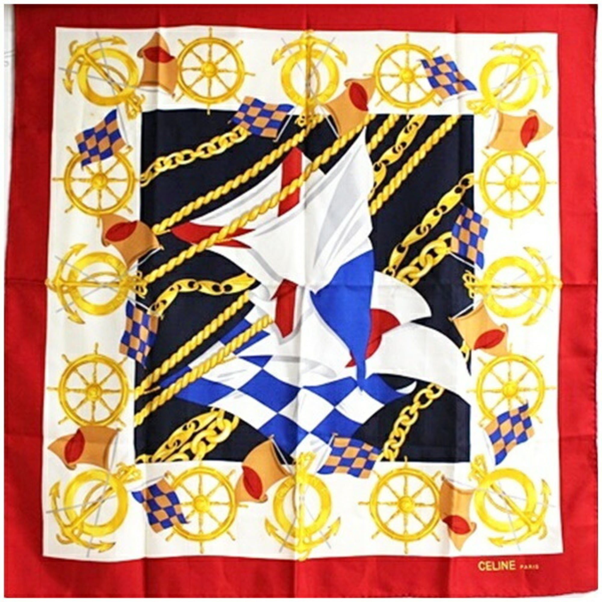 Celine Celine silk scarf/muffler in white, navy, and red for women Size ONE SIZE - 1 Thumbnail