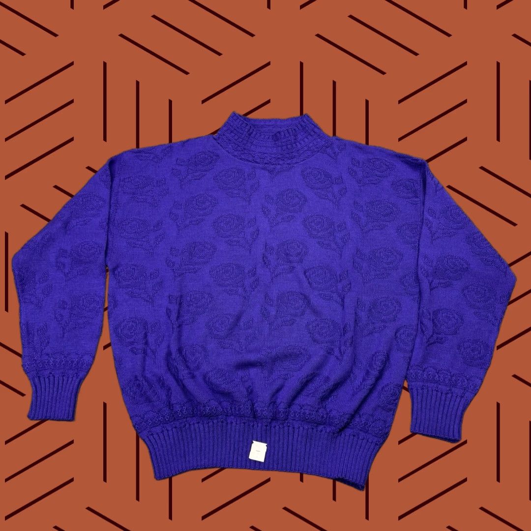 Vintage VINTAGE Charlene Charles Floral Knit Mock Neck Sweater Womens L Purple 80s 90s Garden Size L / US 10 / IT 46 - 1 Thumbnail