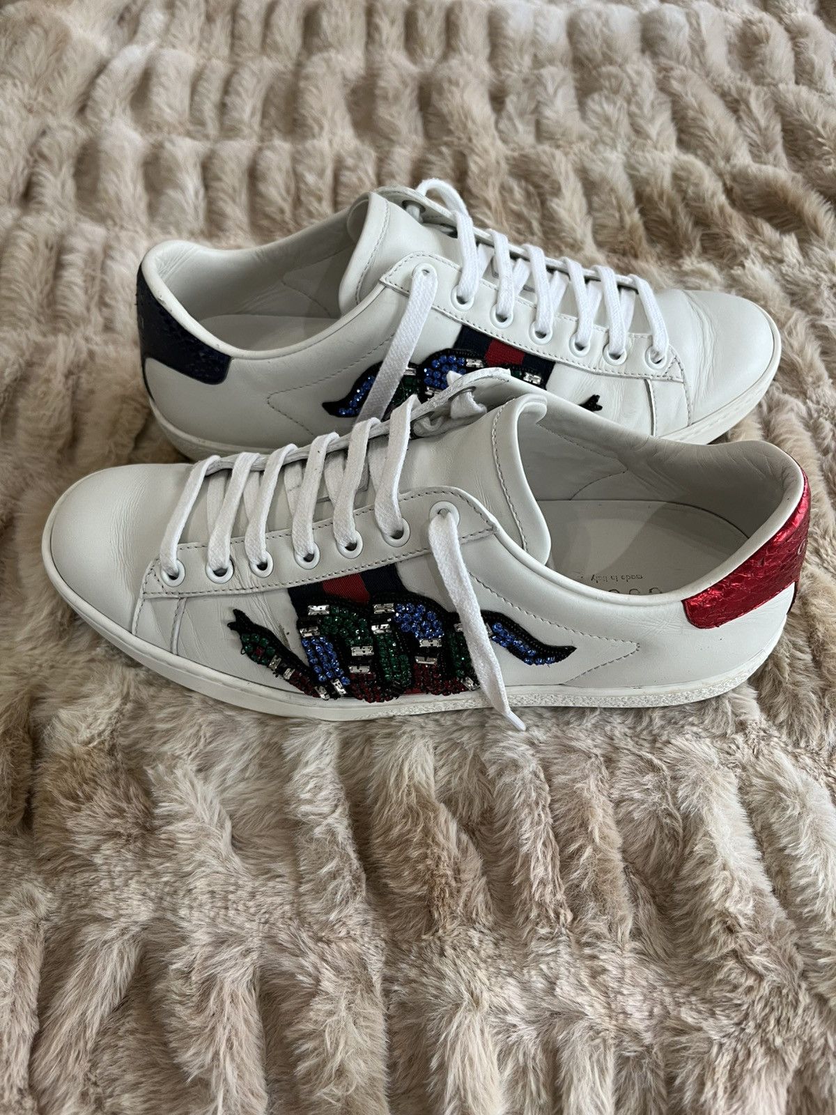 Gucci Gucci Ace Crystal Snake Sneakers Size US 7.5 / IT 37.5 - 1 Thumbnail
