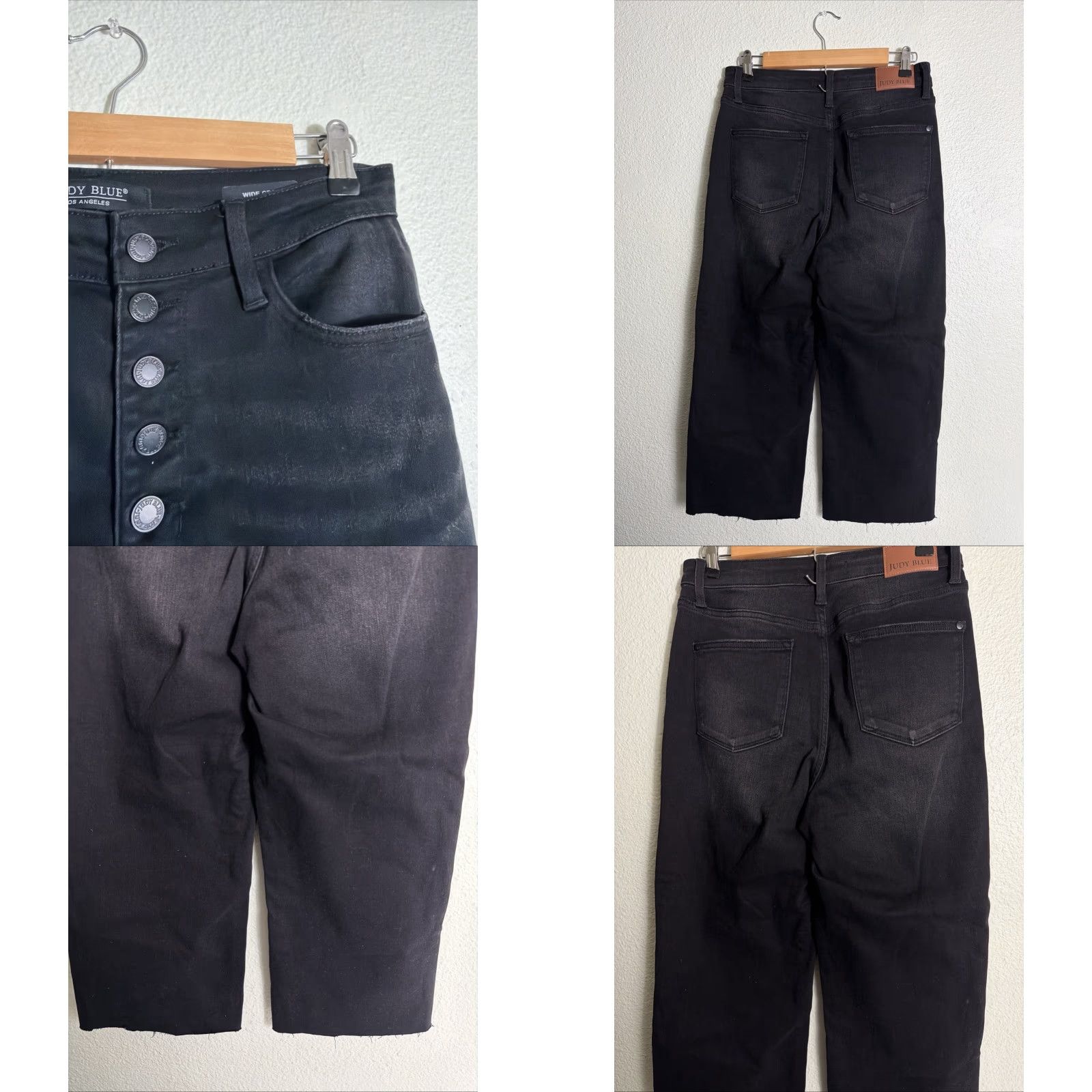 Vintage Judy Blue Women's Black Crop Wide Button Fly Jeans 28x30 7/28 Raw Hem Size 28 Regular Size 28" / US 6 / IT 42 - 8 Thumbnail