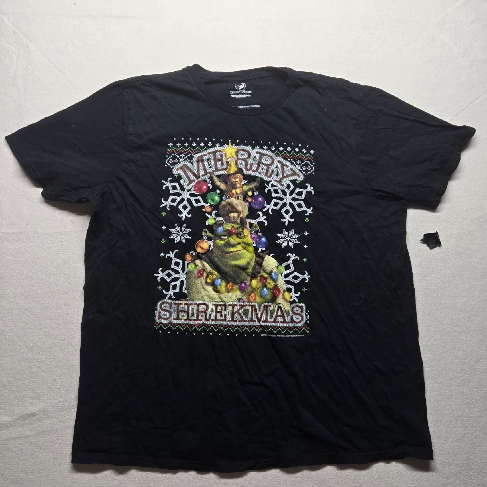 Vintage Shrek Merry Shrekmas Christmas Black Short Sleeve Tee T-Shirt Adult Men's 2XLT Size US XXL / EU 58 / 5 - 2 Thumbnail