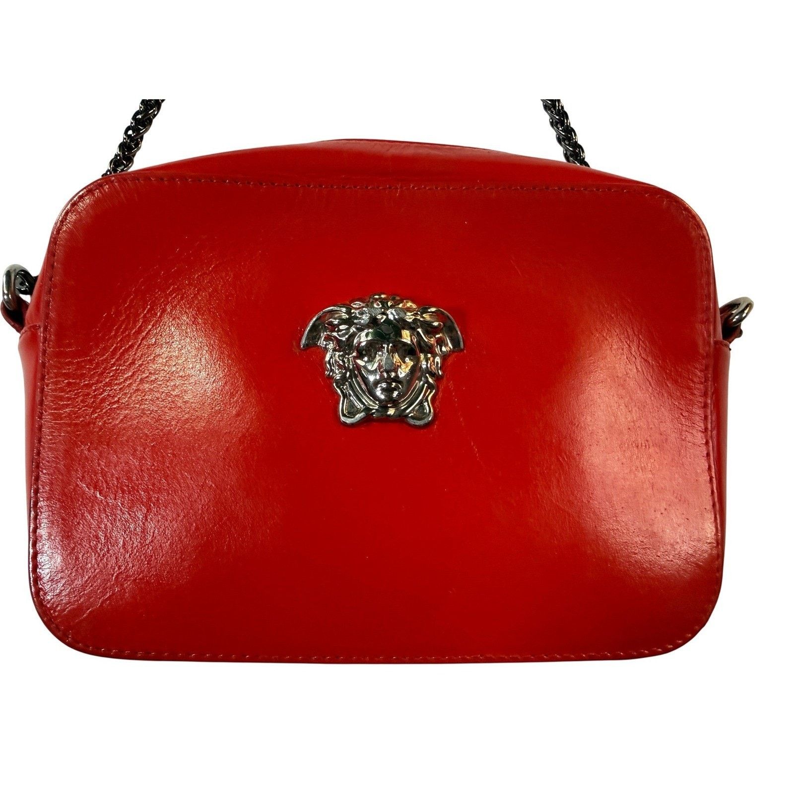 Versace Versace Medusa Red Leather Crossbody Bag Chain Strap Italy Size ONE SIZE - 3 Thumbnail