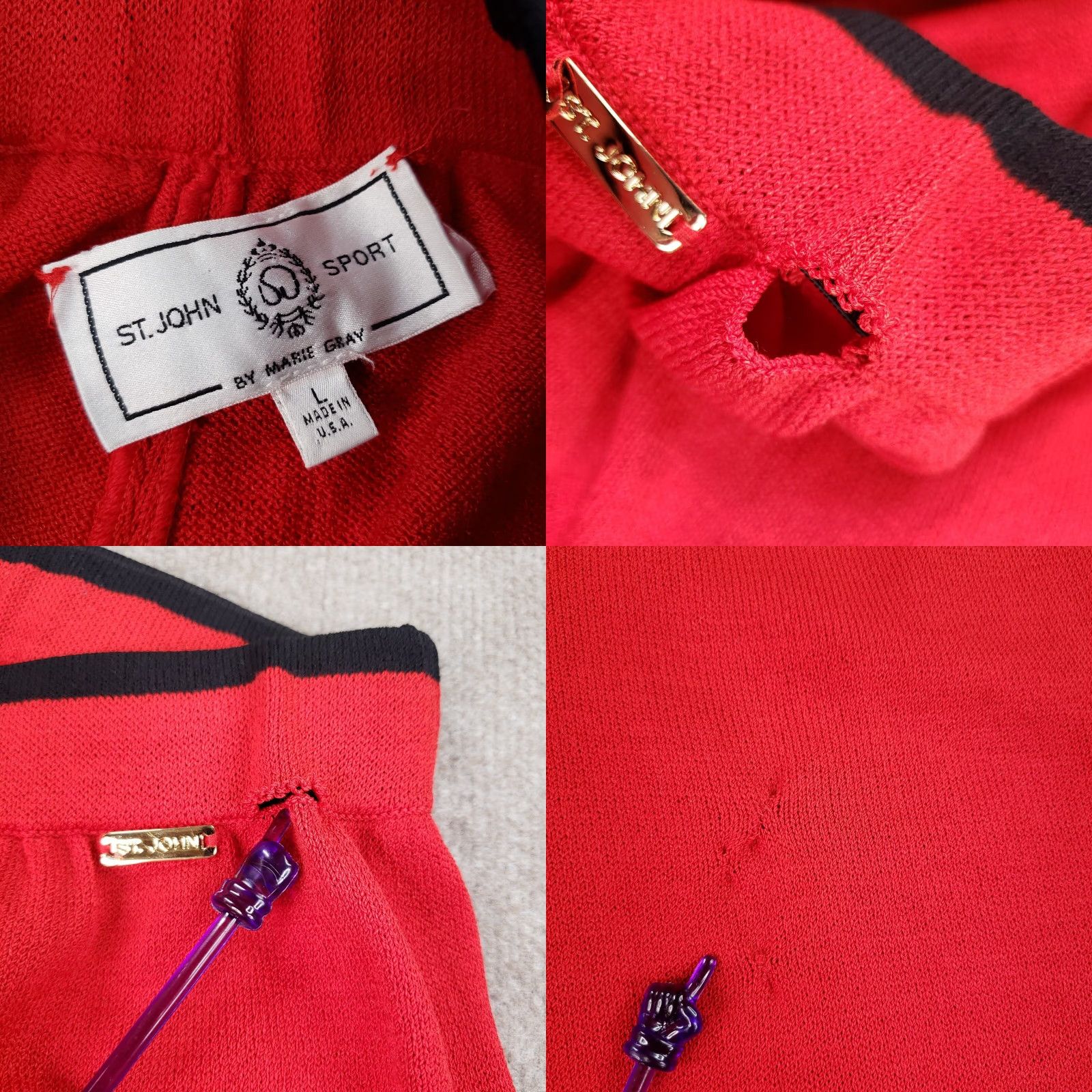 Vintage St John Sport Women's Large Red Stretch Pants Elastic Waist Drawstring Straight Leg Ankle Style Size 36" / US 14 / IT 50 - 8 Thumbnail