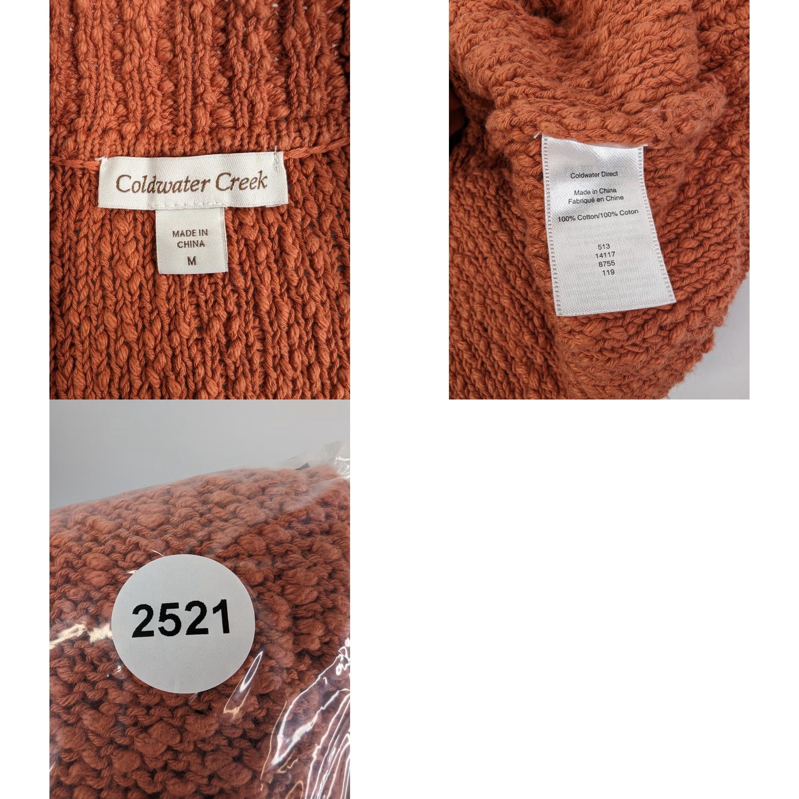 Coldwater Creek Coldwater Creek Cardigan Women’s Medium Orange Knobby Knit Mock Neck Zipper Pocket 90s Style Knit Open-Knit Casual Travel Sweater Size M / US 6-8 / IT 42-44 - 8 Thumbnail
