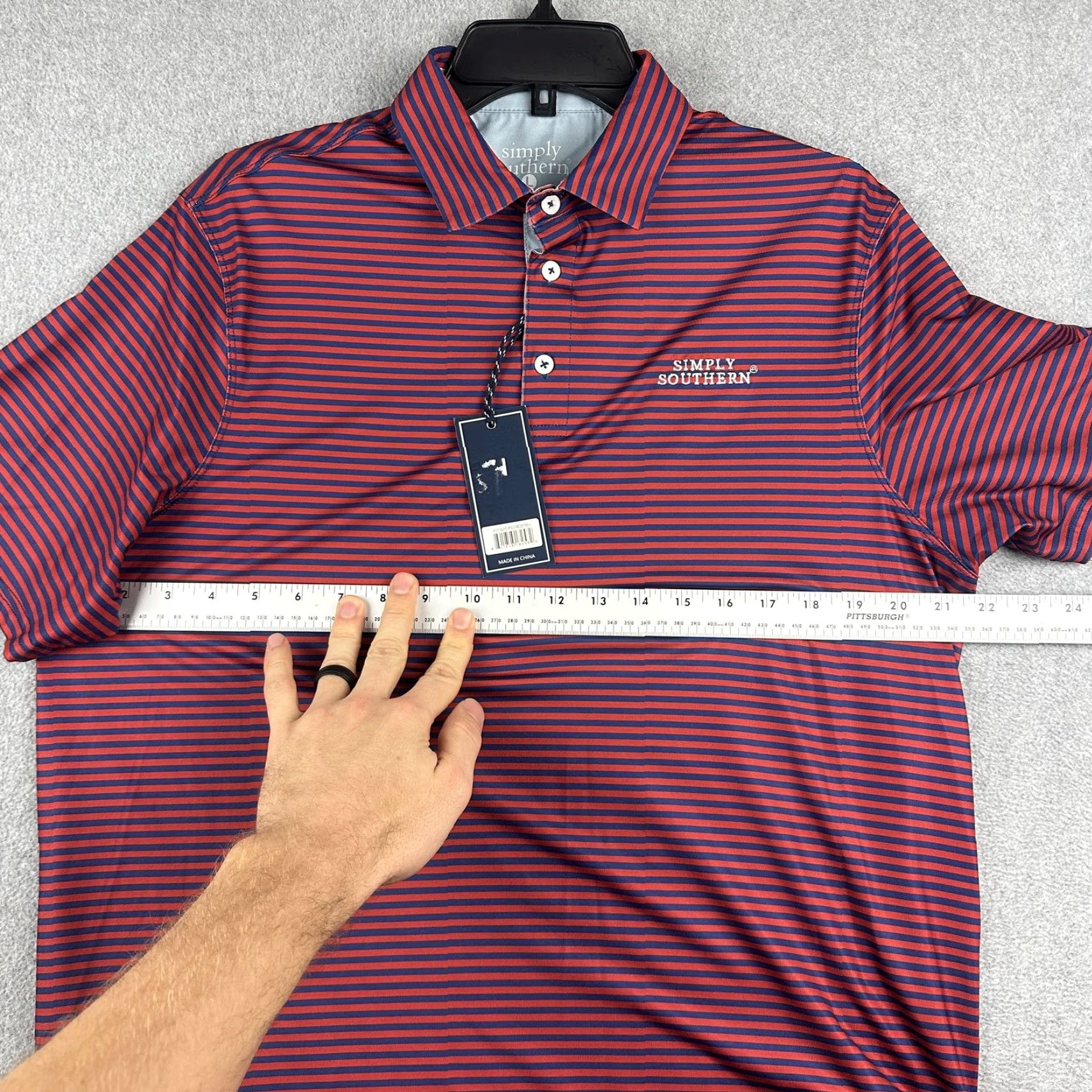 Vintage Simply Southern Polo Shirt Mens L Red Navy Striped Performance NWT Shirt Golf Size US L / EU 52-54 / 3 - 5 Thumbnail